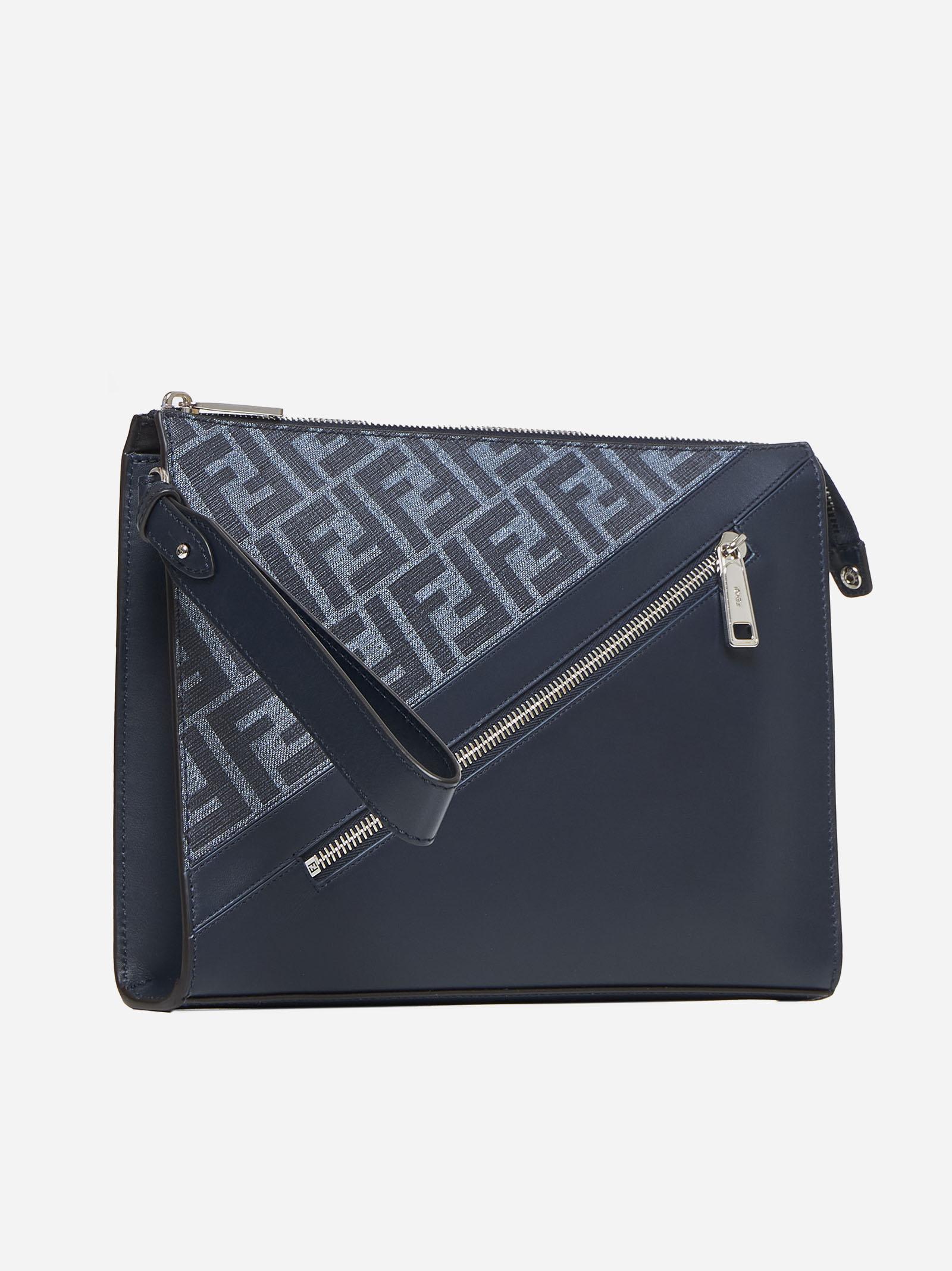 Fendi Leather And Ff Fabric Clutch Bag in Blue for Men Lyst UK