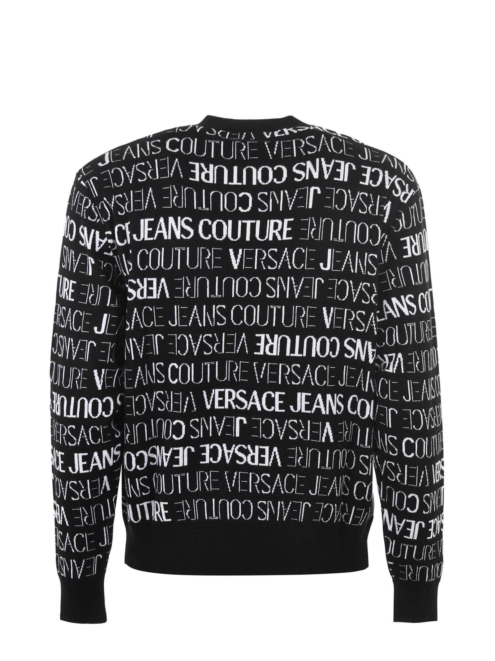 Versace Jeans Black And White Cotton Logo Details Sweater for Men | Lyst