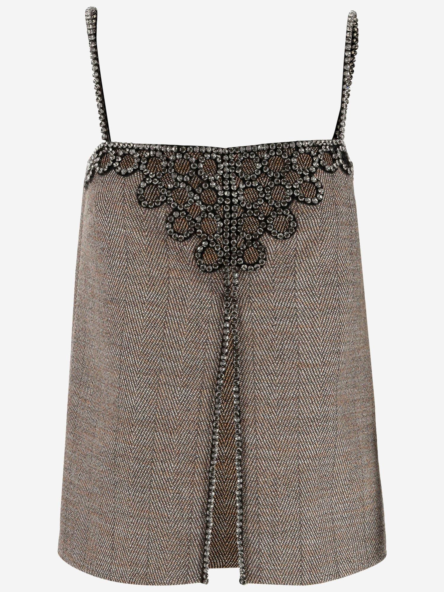 【送料&関税込】Stella McCartney Grey Stretch Wool Blend Top Stella McCartney Wool Blend Top With Crystals in Brown | Lyst