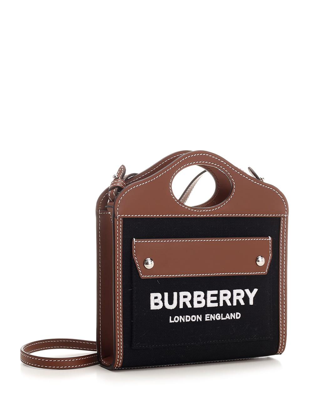 Burberry two-tone small pocket bag in smooth calf leather, natural