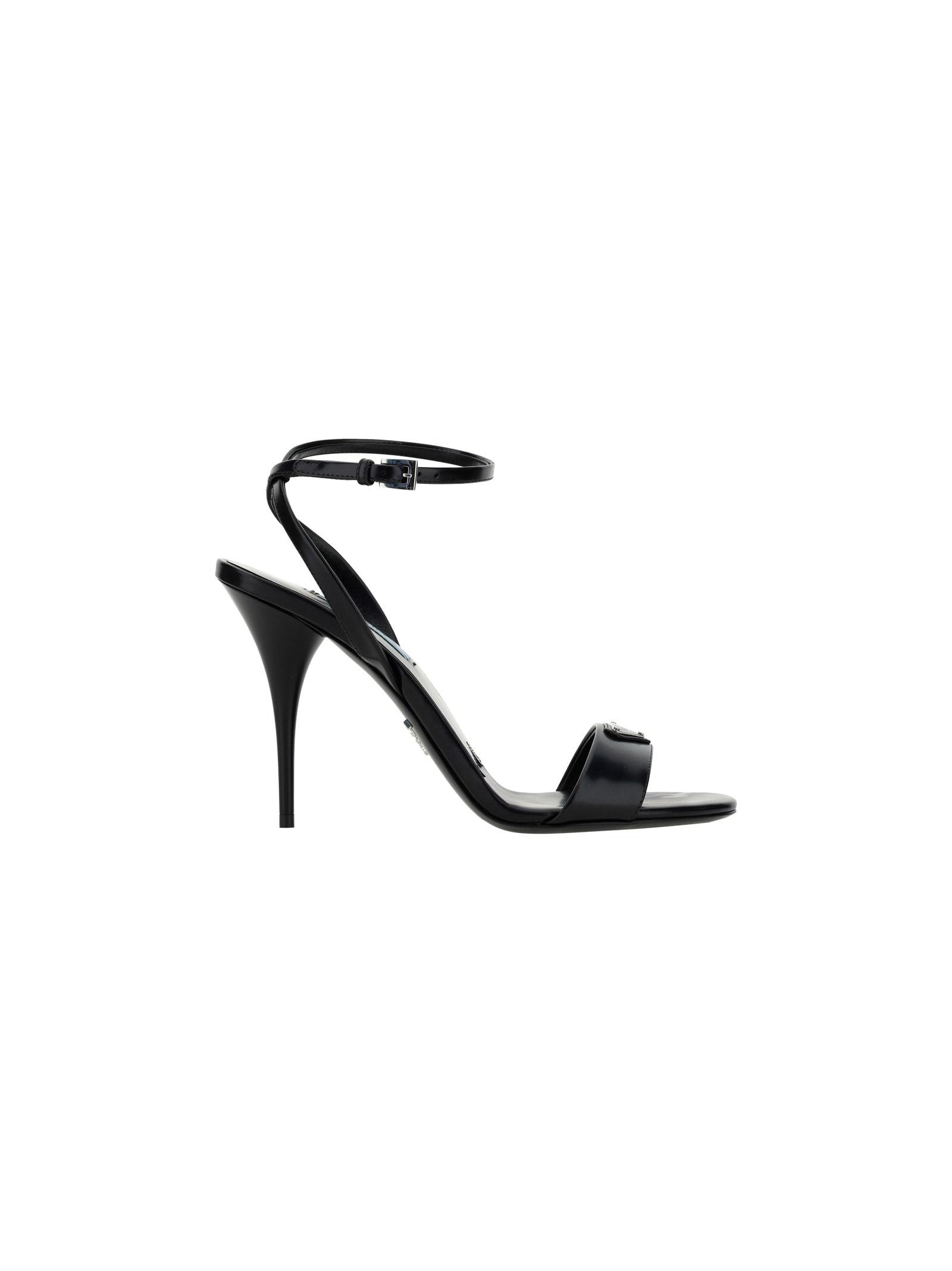 Prada Logo 85 Leather Ankle-strap Sandals in Black | Lyst