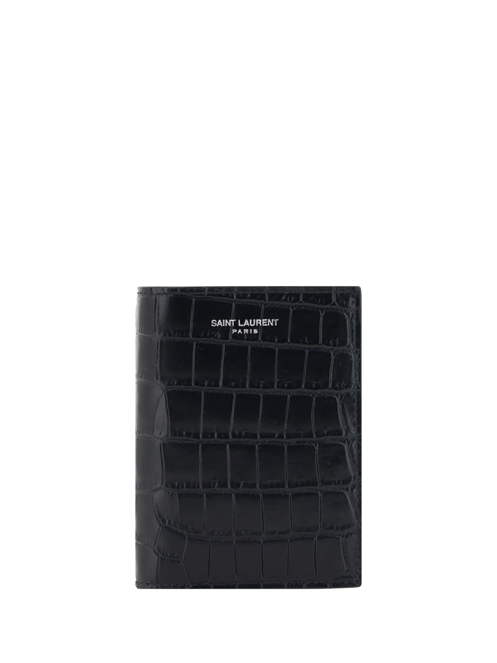 Black Cassandre croc-effect leather cardholder, Saint Laurent