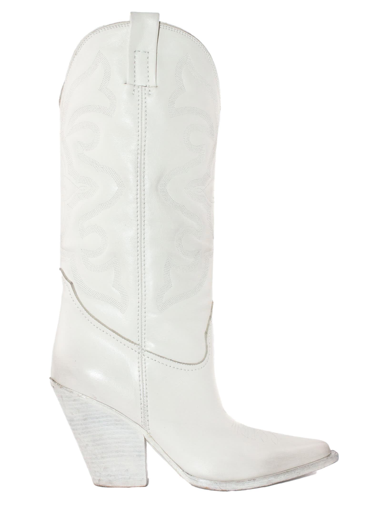 Elena Iachi White Leather Texan Boot | Lyst