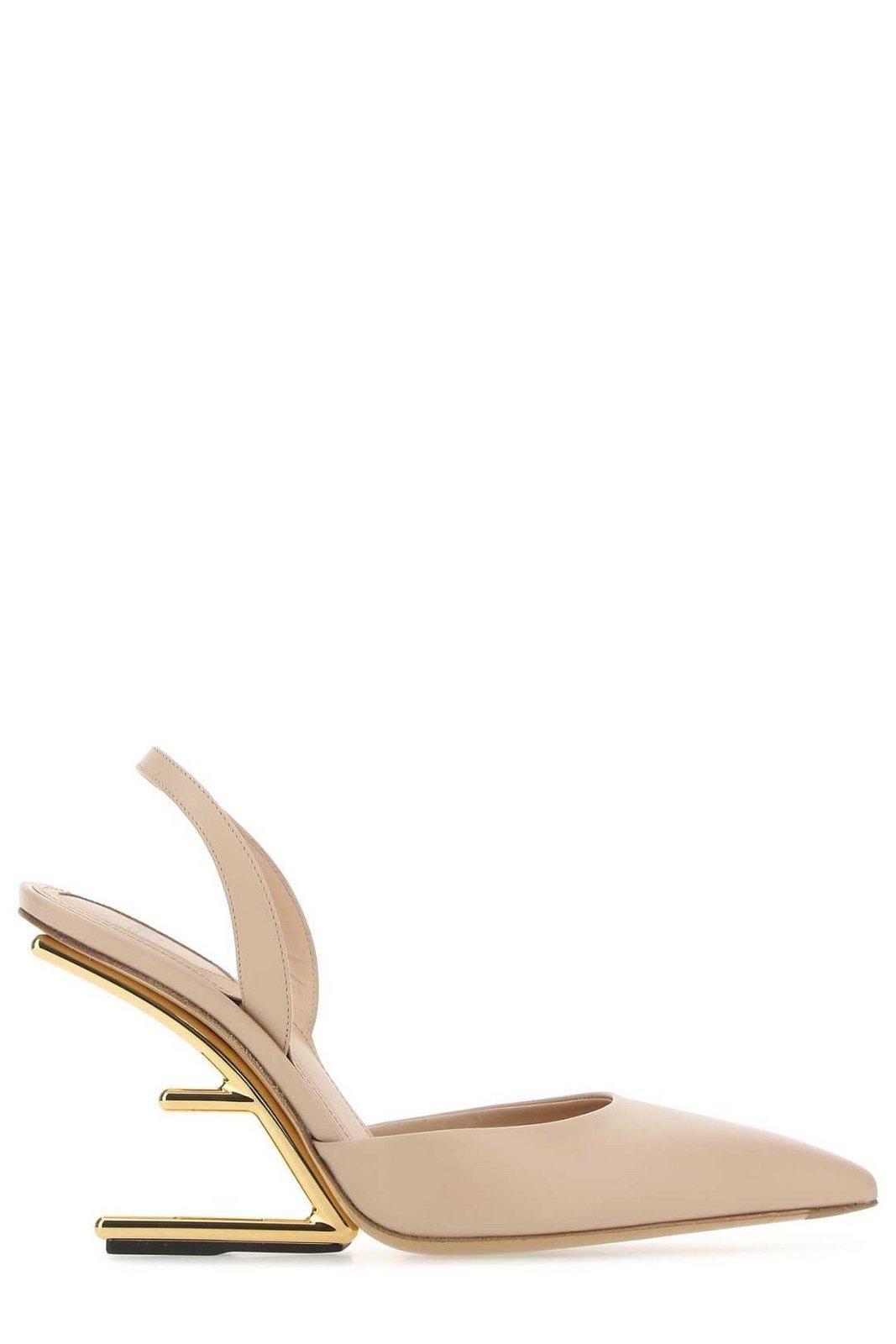 Sculptural Heel Pointed-Toe Pumps - Beige