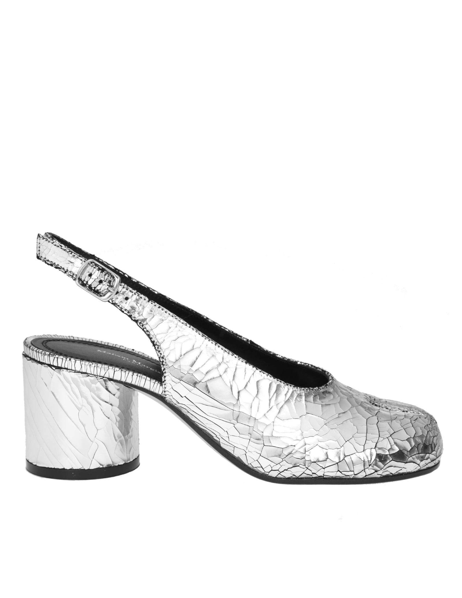 Maison Margiela Pumps Slingback In Silver Leather in Maison Margiela Pumps Slingback In Silver Leather in