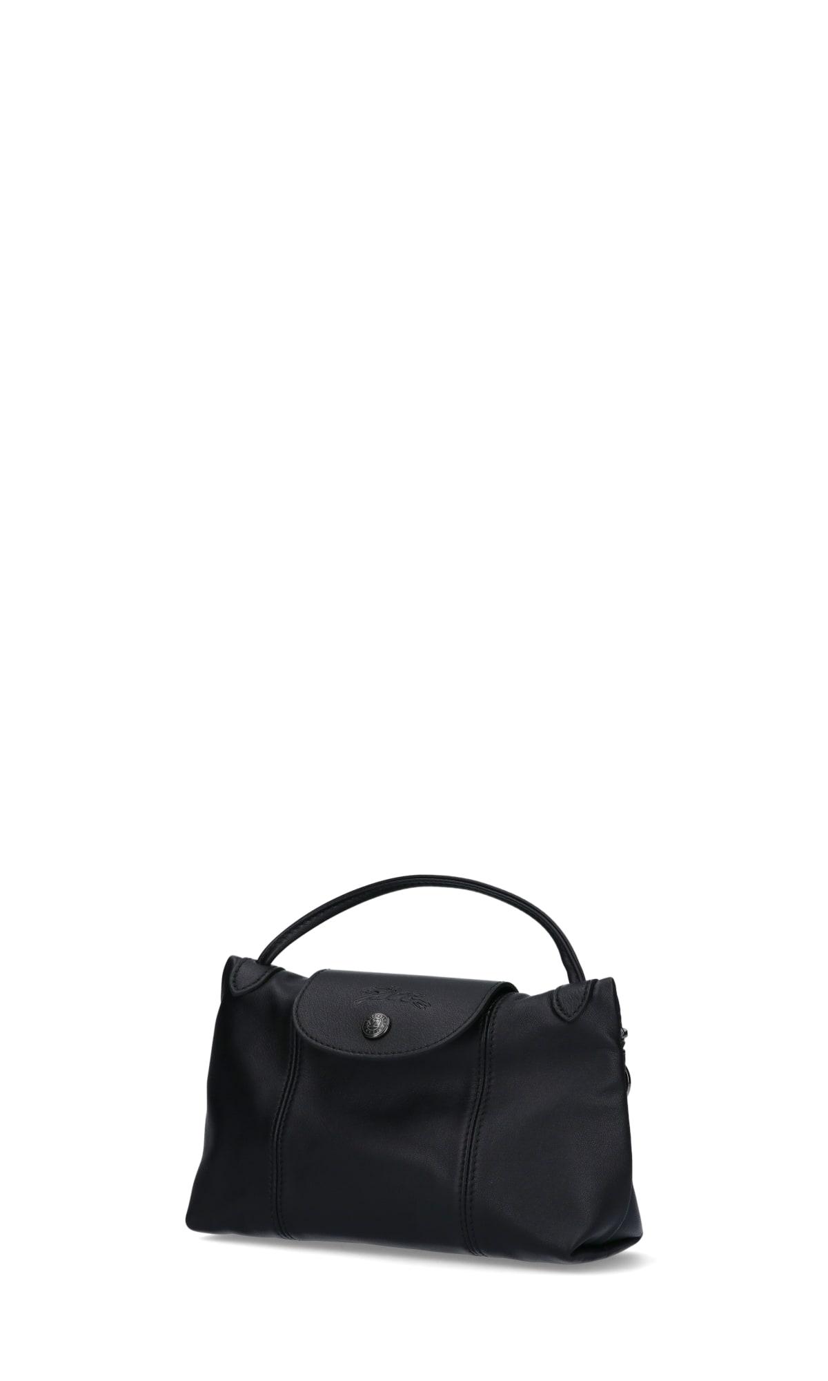 longchamp black leather shoulder bolsa