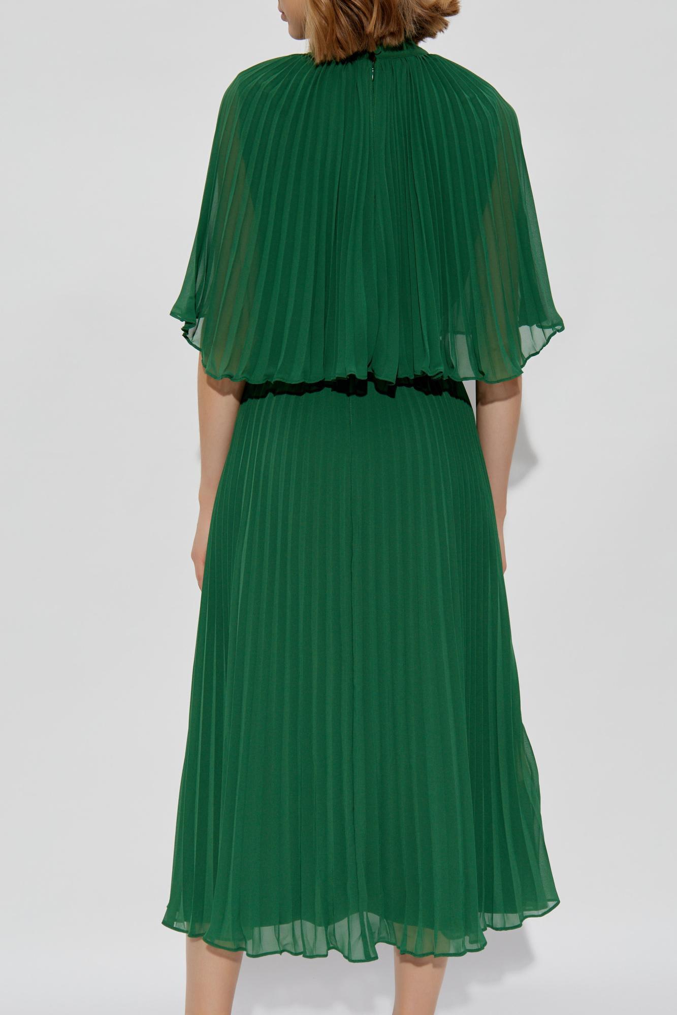 Self-Portrait Pleated Dress With Bow in Green | Lyst