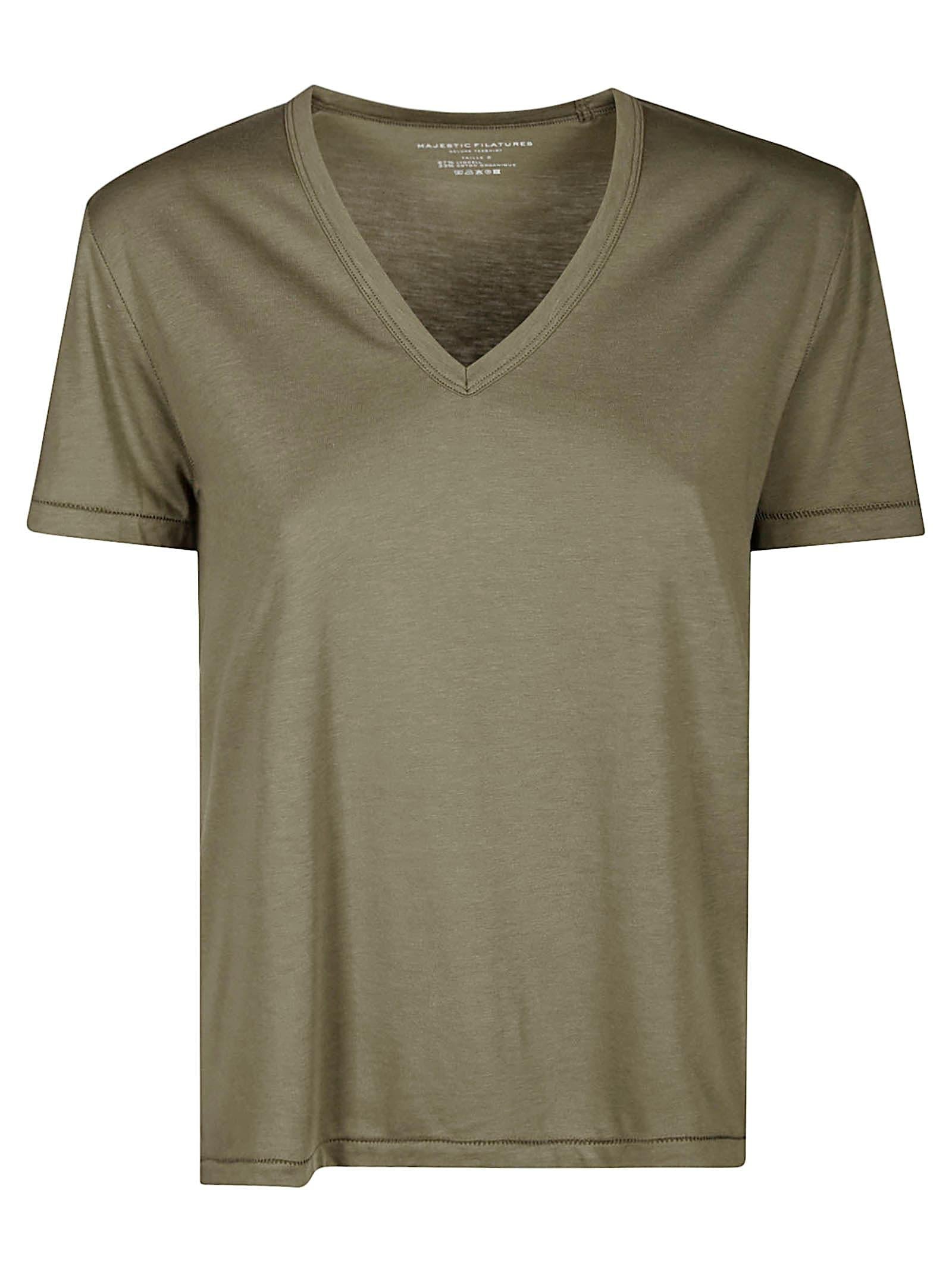 Tシャツ・カットソー MAJESTIC FILATURES COL ROND MC (48952) Black Short Sleeve V-neck T-shirt in Linen / Elastane WOMEN