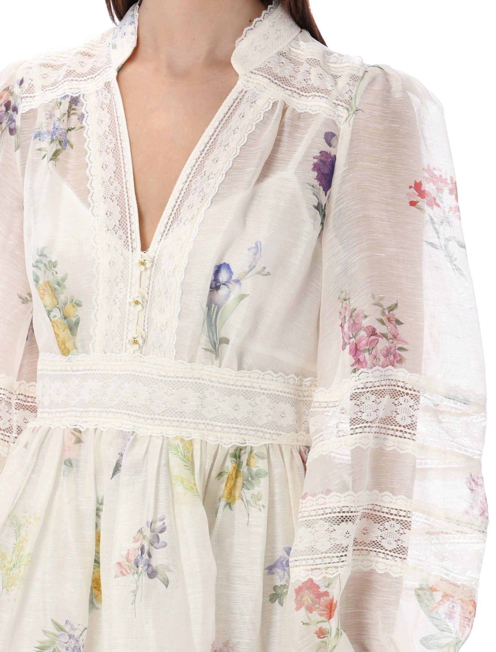 Zimmermann Natura V-Neck Lace Mini Dress in White | Lyst