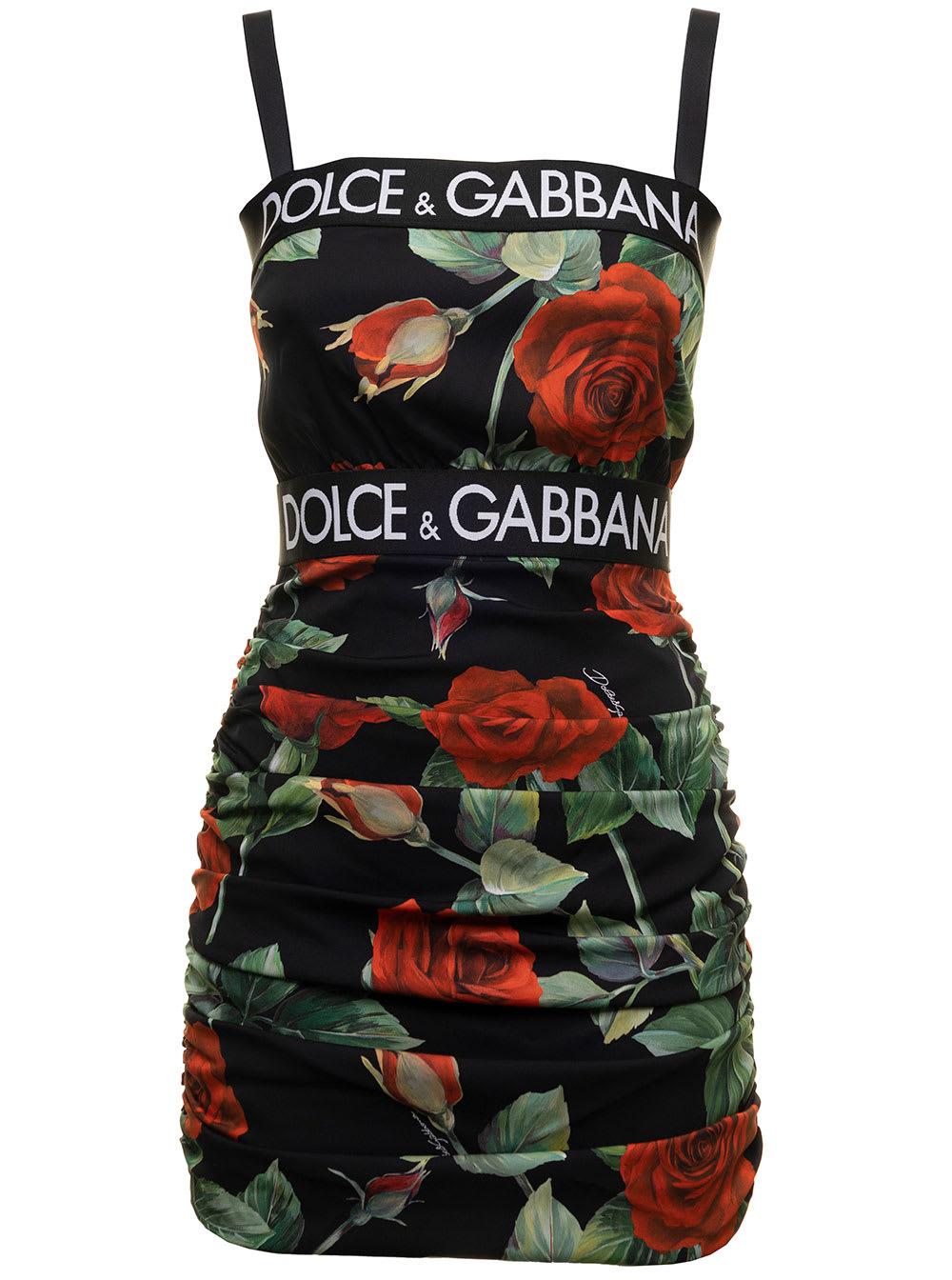 dolce and gabbana black dress with red roses Dolce & Gabbana Bouquet Rose Dress