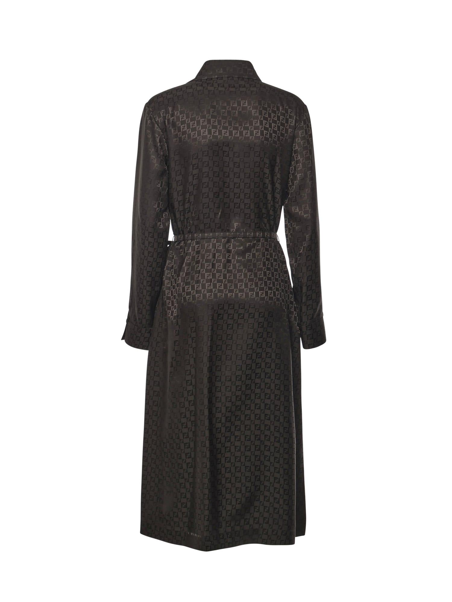 f&f shirt dress Fendi Ff Jacquard Silk Shirt Dress in Black