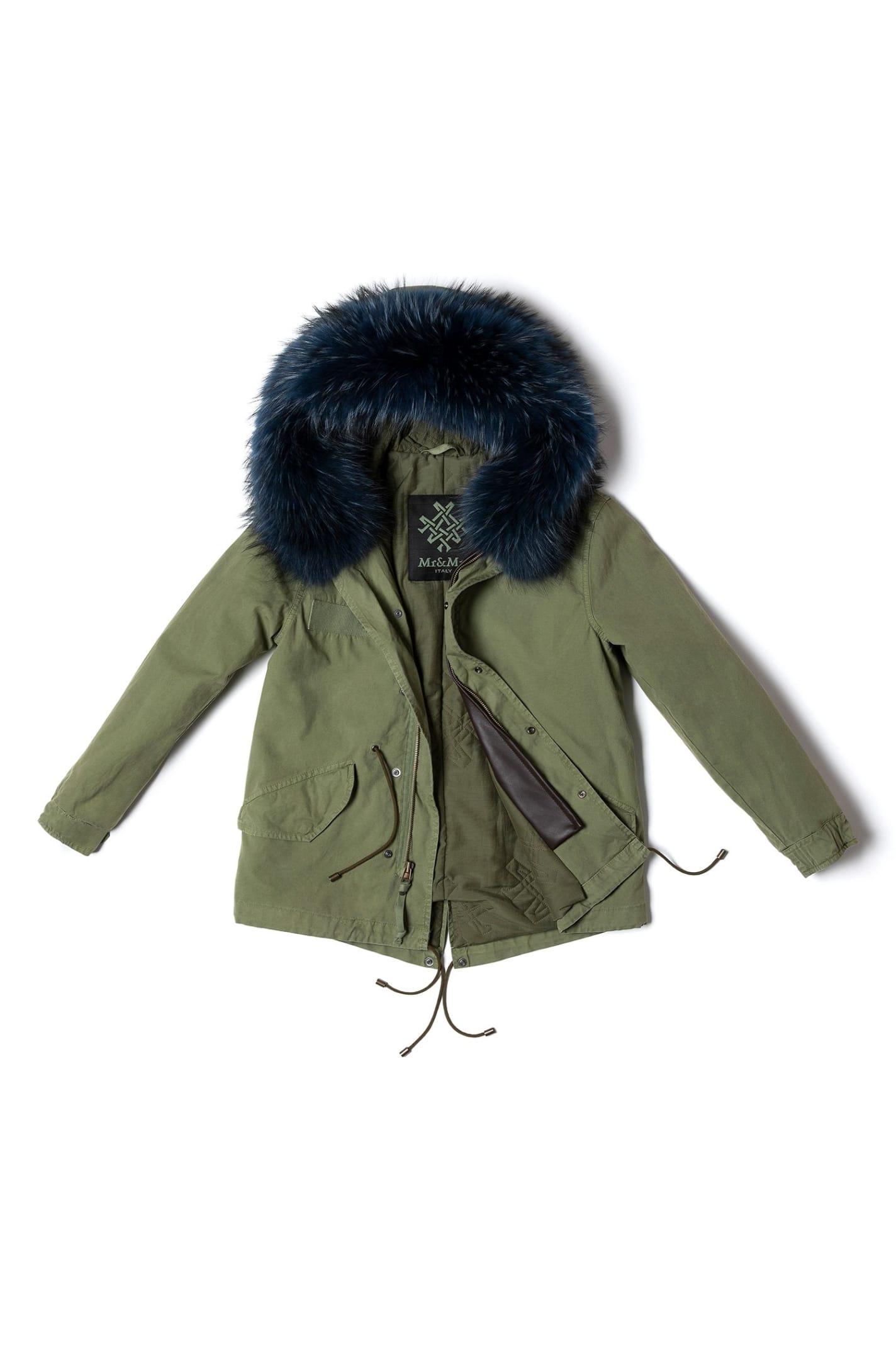 Mr & Mrs Italy Army Mini Parka With Raccoon Fur in Green | Lyst