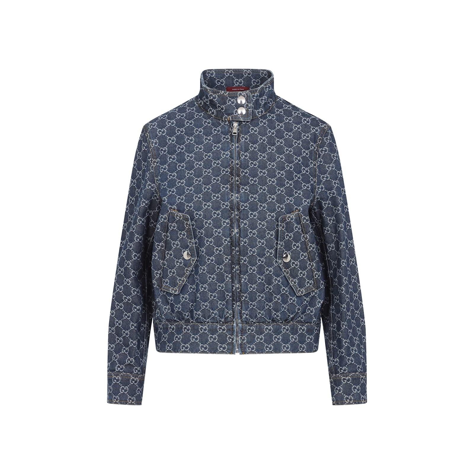 【送料&関税込】Gucci Denim Gg Bomber Gucci Denim Jacket in Blue | Lyst
