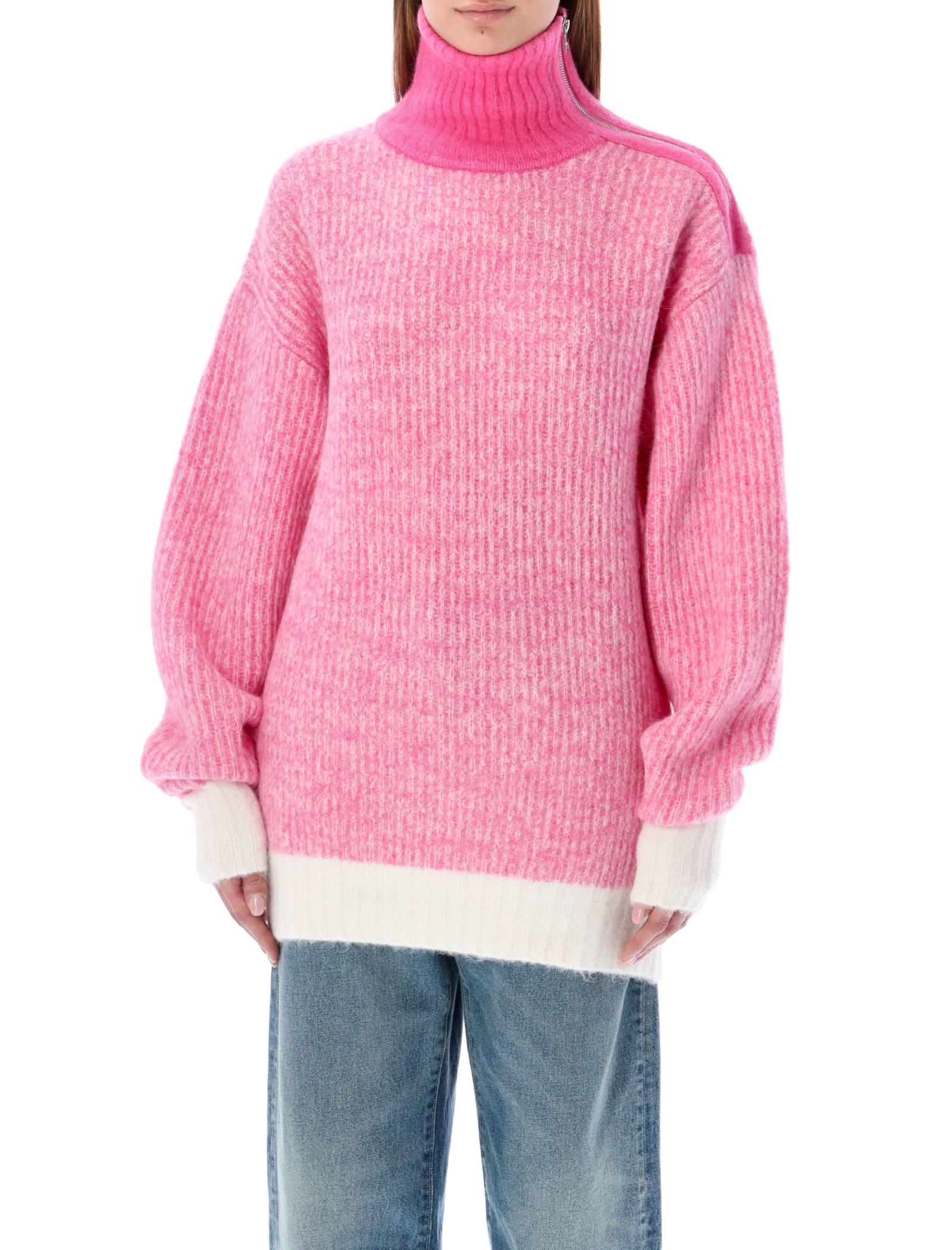 Ganni Zipper High Neck Sweater in Pink | Lyst