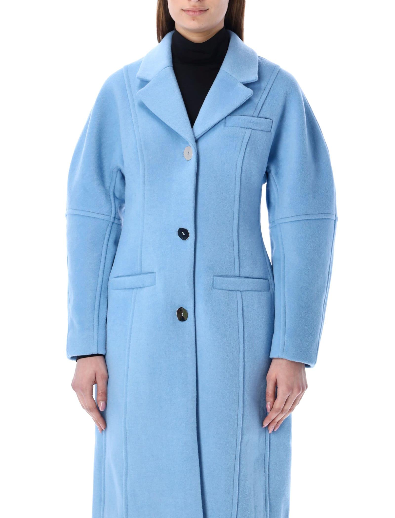 Ganni Wool Curved Sleeve Fitted Coat in Blue | Lyst