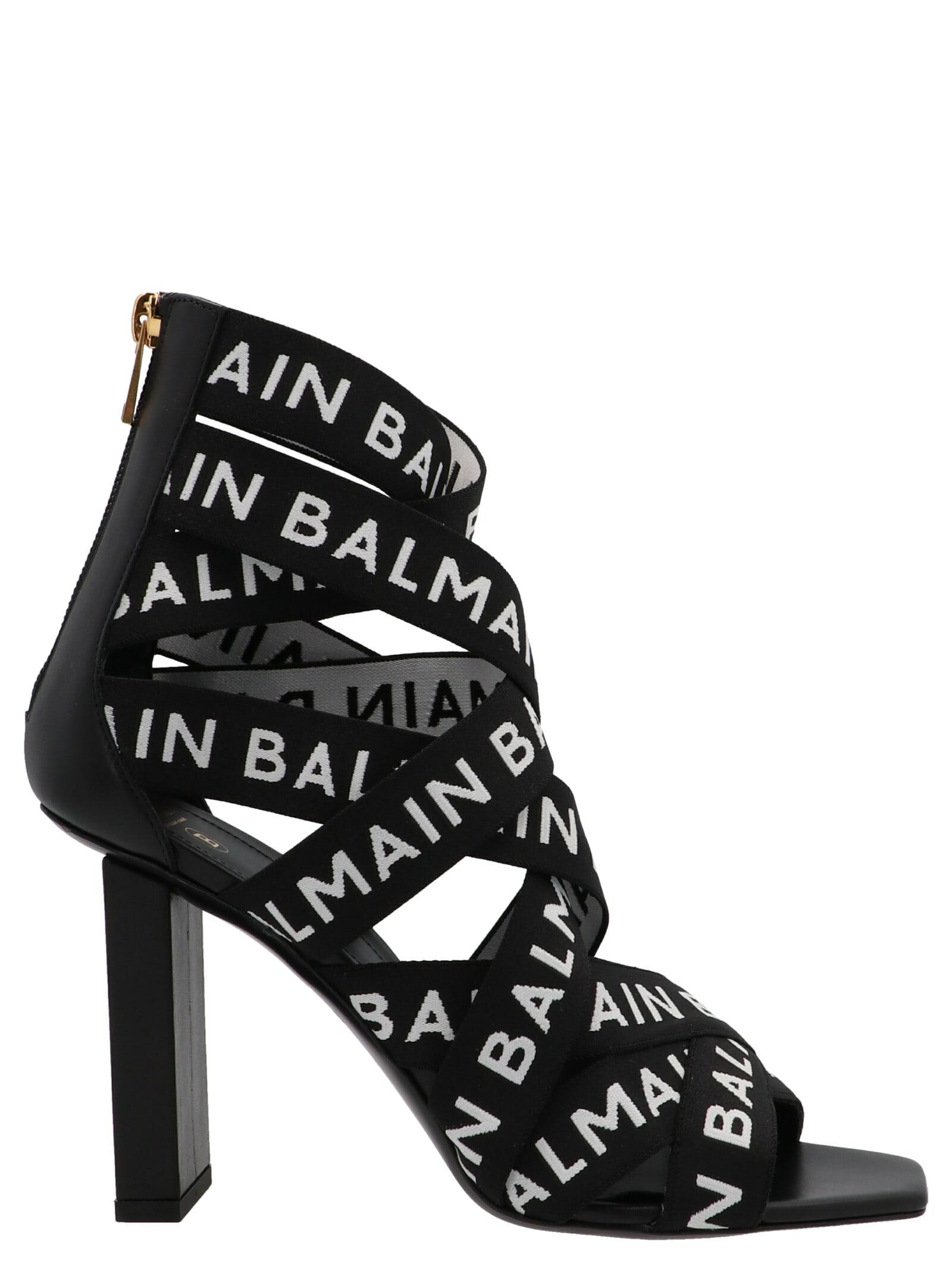Balmain Logo Sandals in Black | Lyst