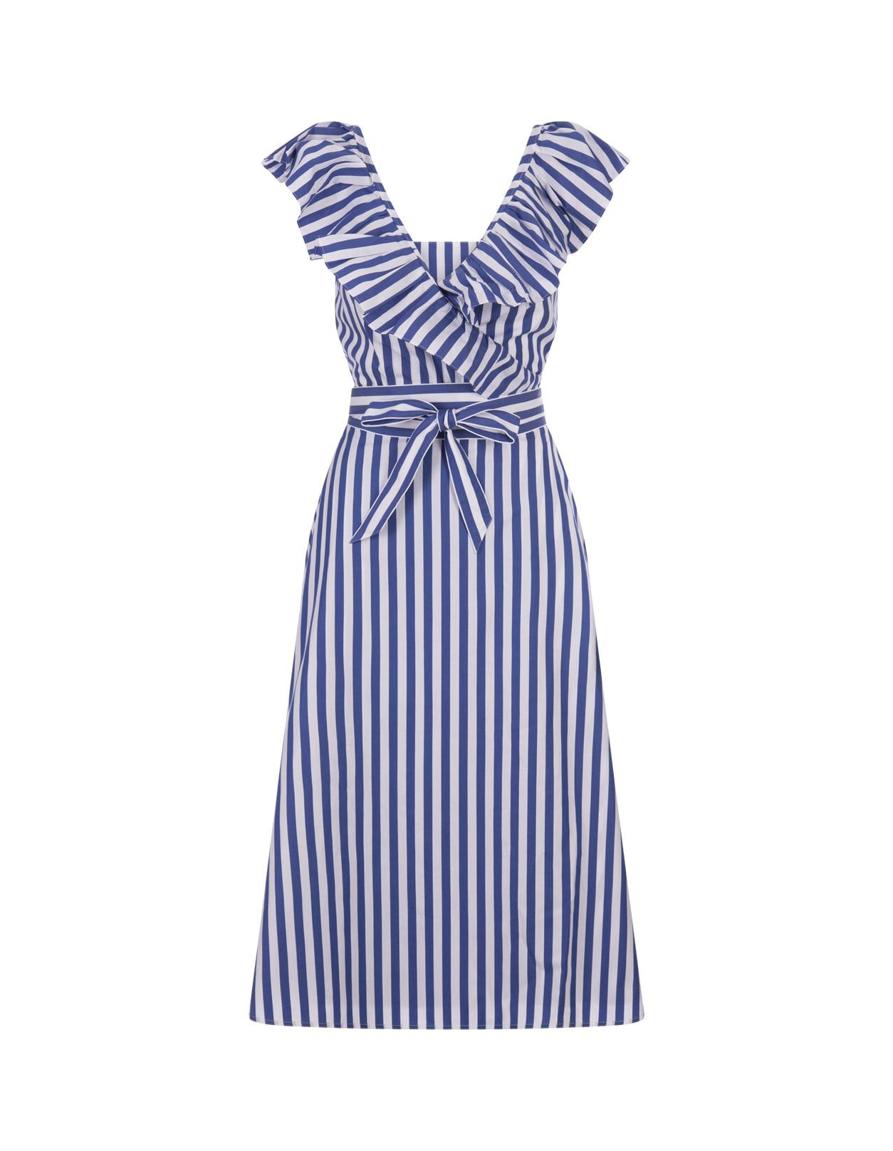 Ralph Lauren Striped Cotton Wrap Dress With Ruffles In Blue Lyst ralph-lauren-striped-cotton-wrap-dress-with-ruffles-in-blue-lyst