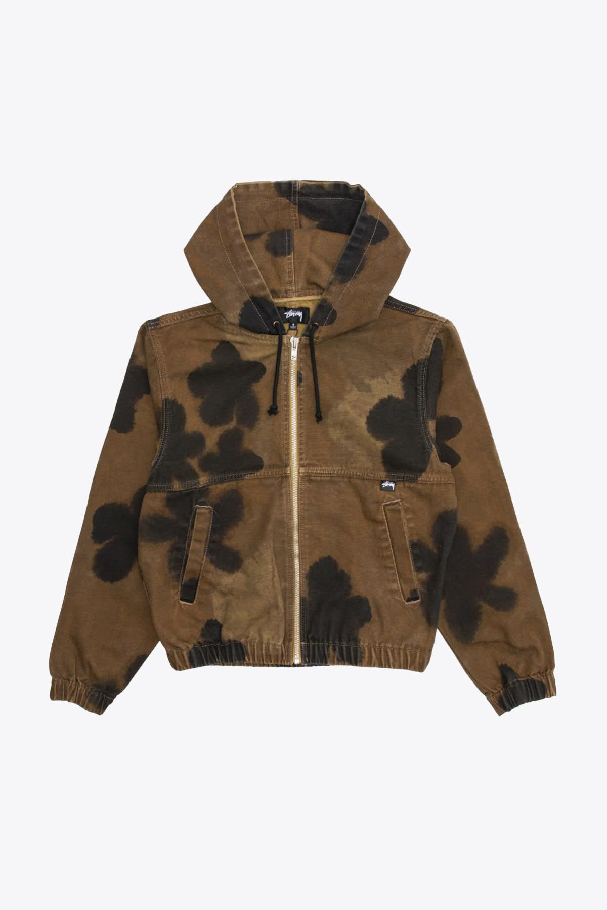 Stussy Floral Dye Work Jacket Brown Canvas Jacket With Tye-dye 