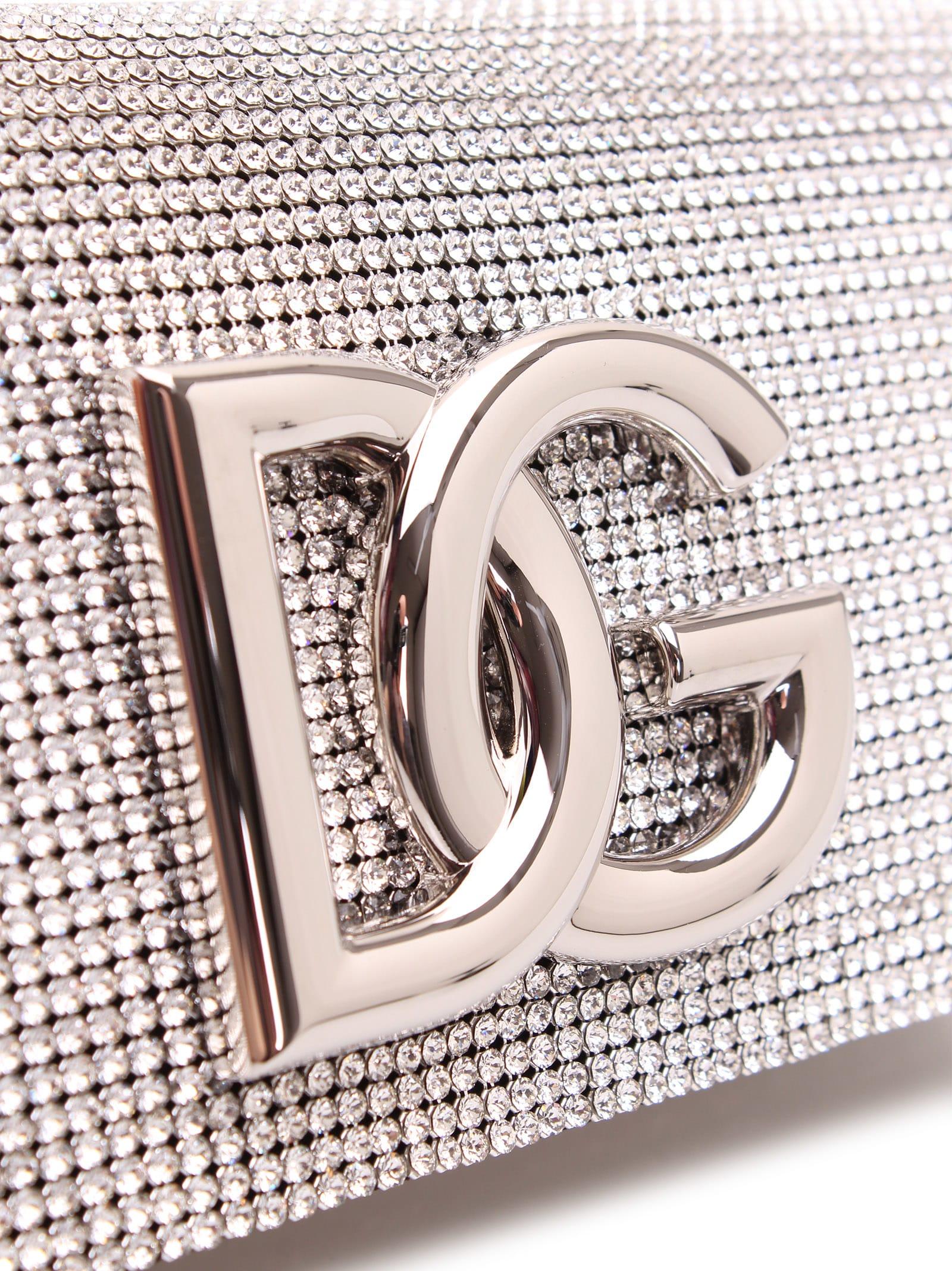 Dolce & Gabbana Crystal Mesh Dg Logo Clutch in Metallic