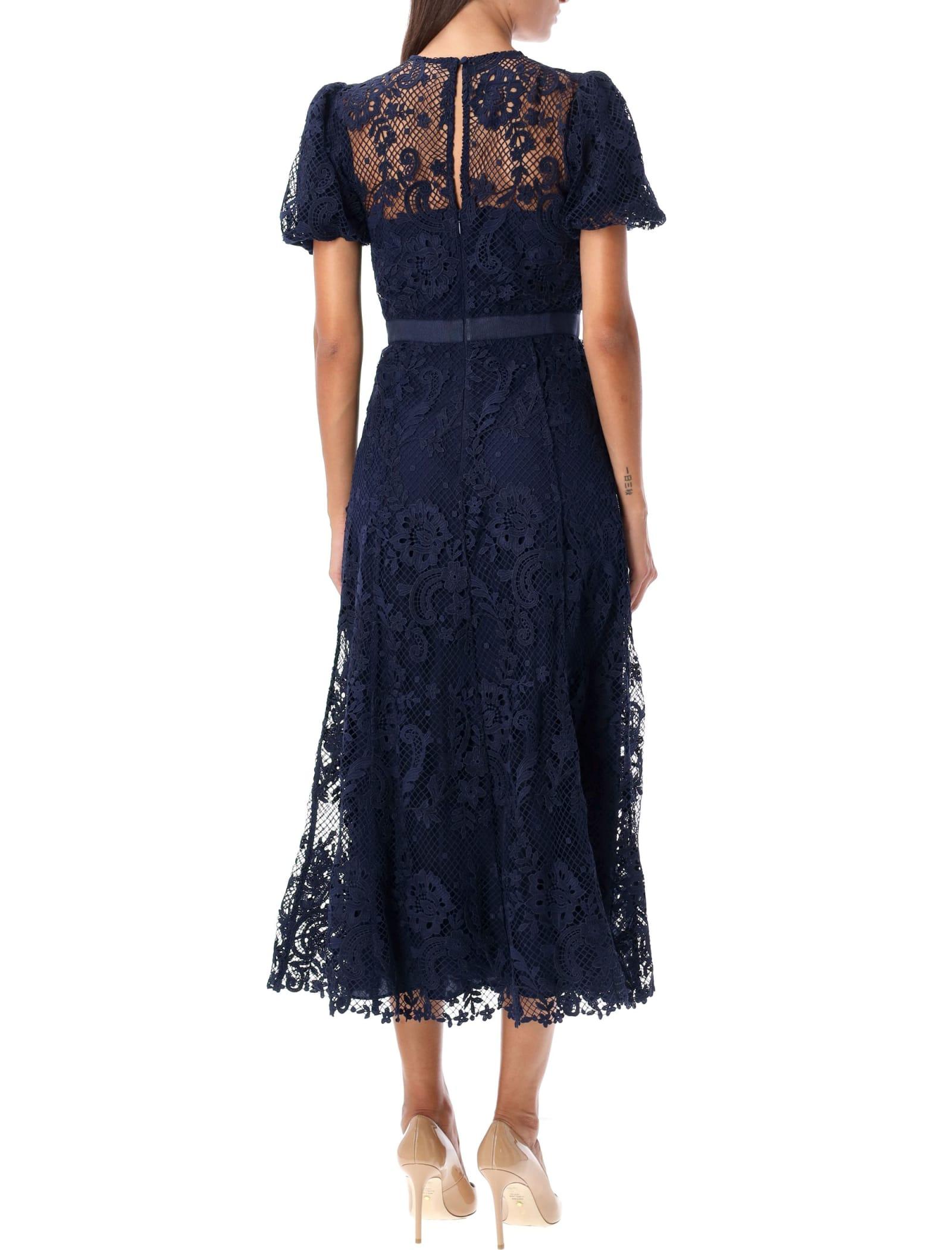 国内発送/送料関税込【Self-portrait】 NAVY LACE MIDI DRESS Navy Printed Chiffon Midi Dress – self-portrait