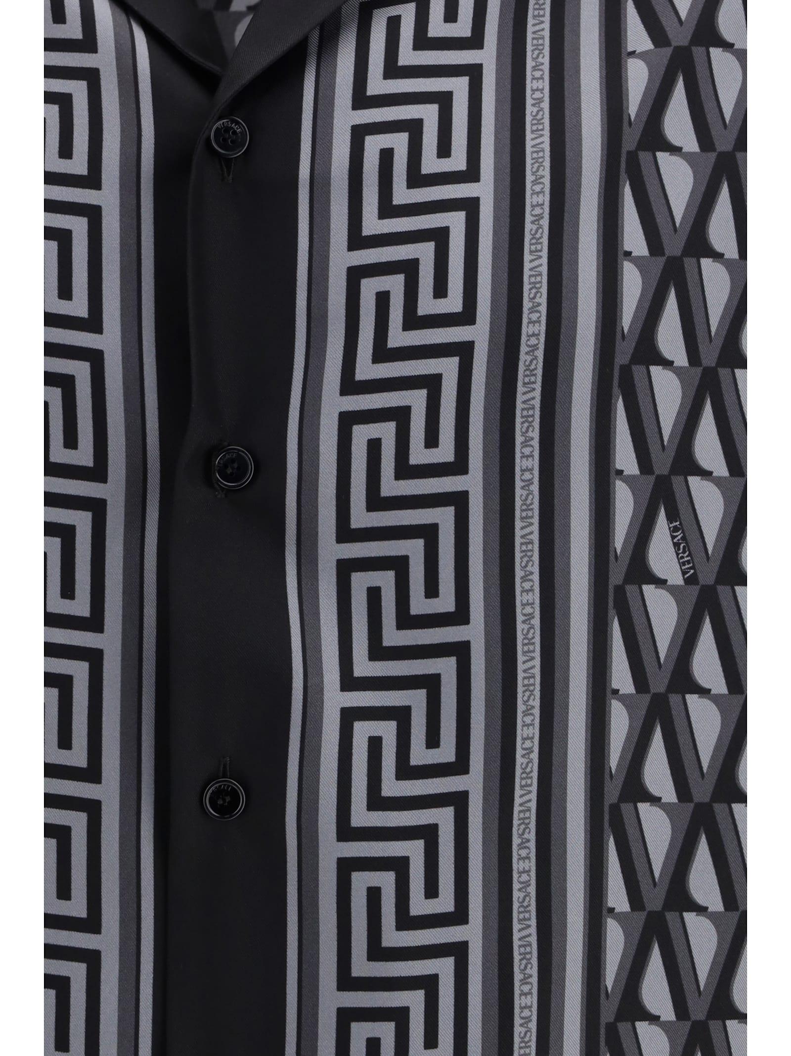 Versace Silk Shirt With V Greca Print in Grey for Men | Lyst UK