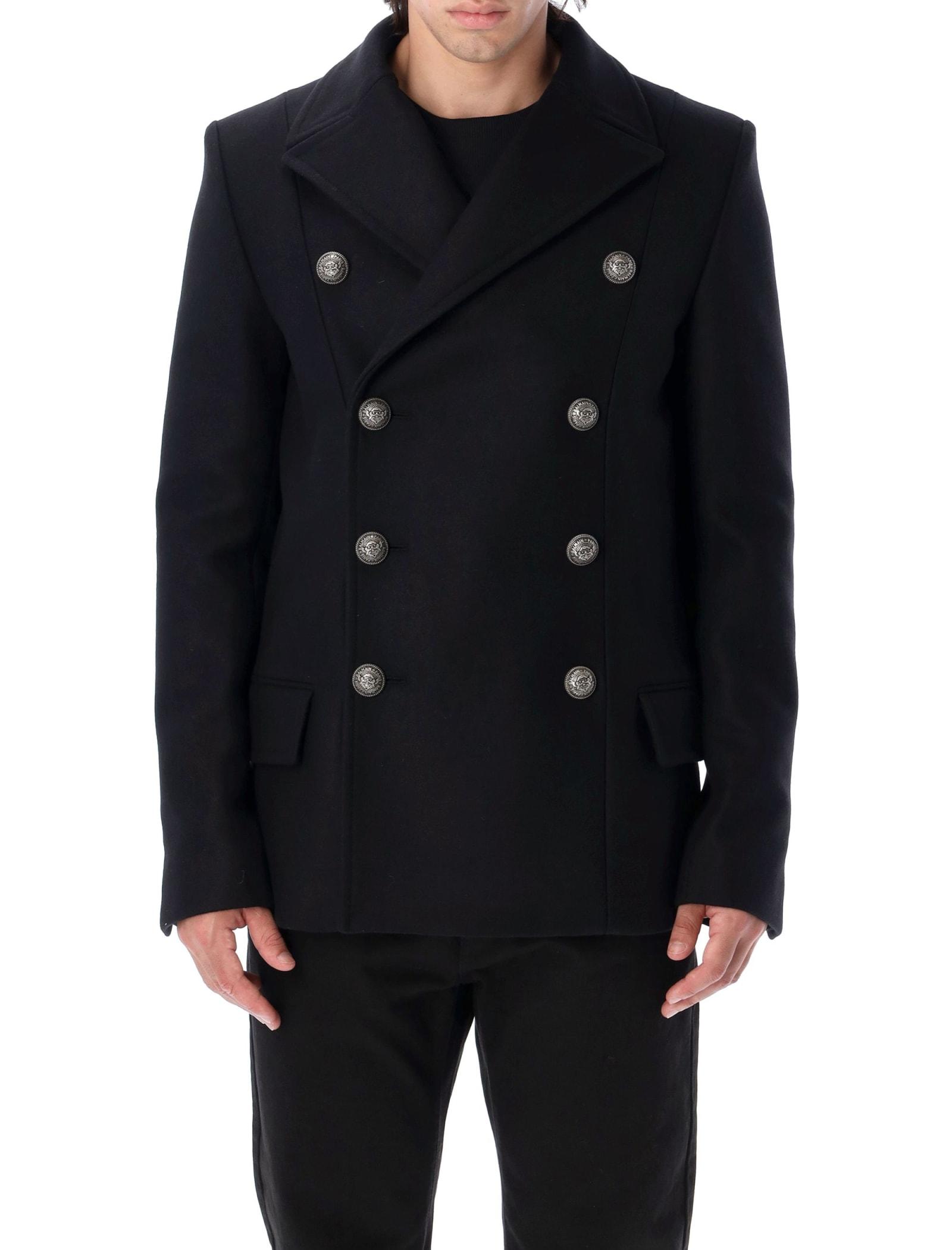 Balmain Double-breasted Peacoat in for Men | Lyst