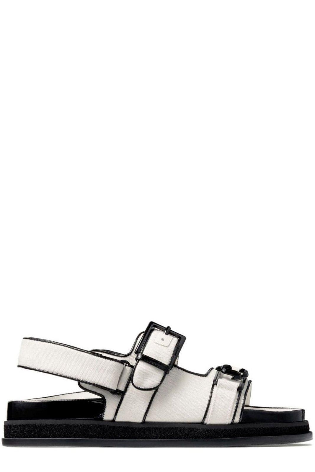 Jimmy Choo Elyn Flat Linen And Leather Sandals in White | Lyst