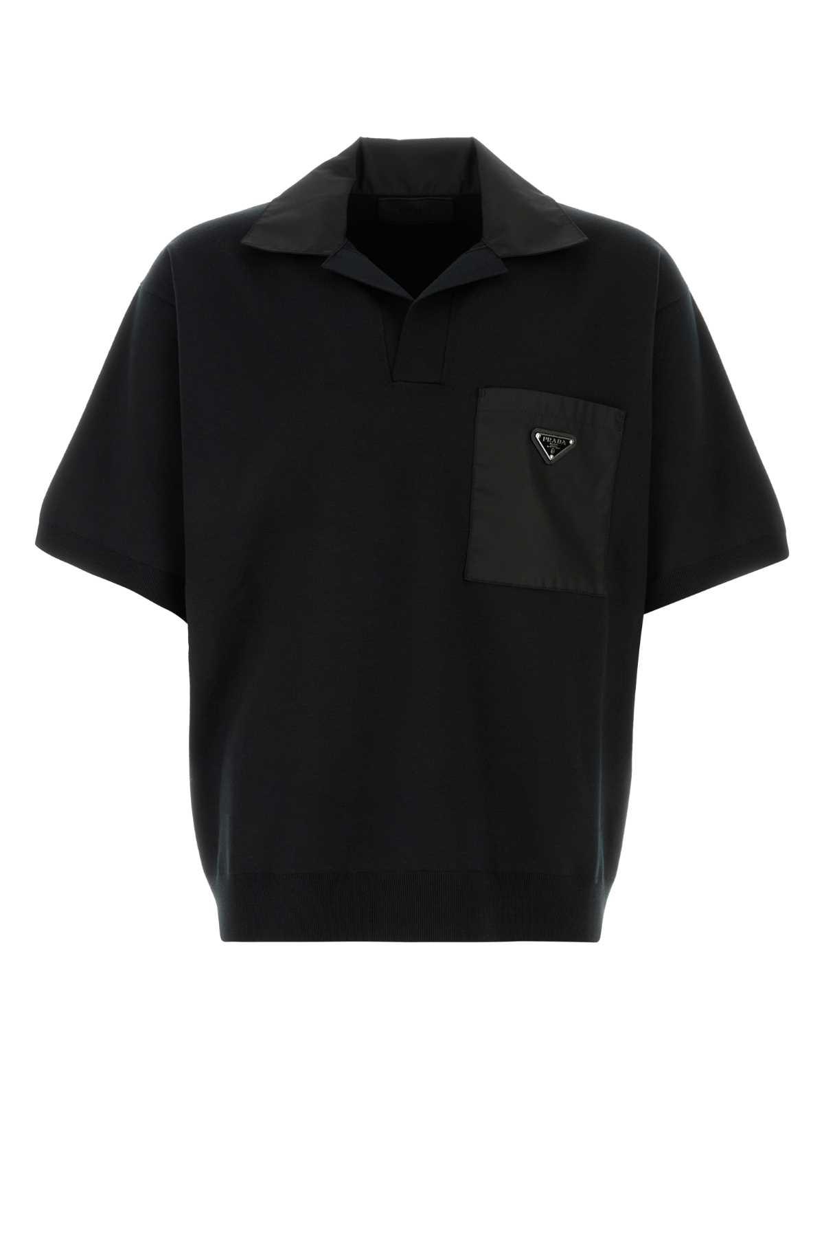 Prada Wool Polo Shirt in Black for Men | Lyst