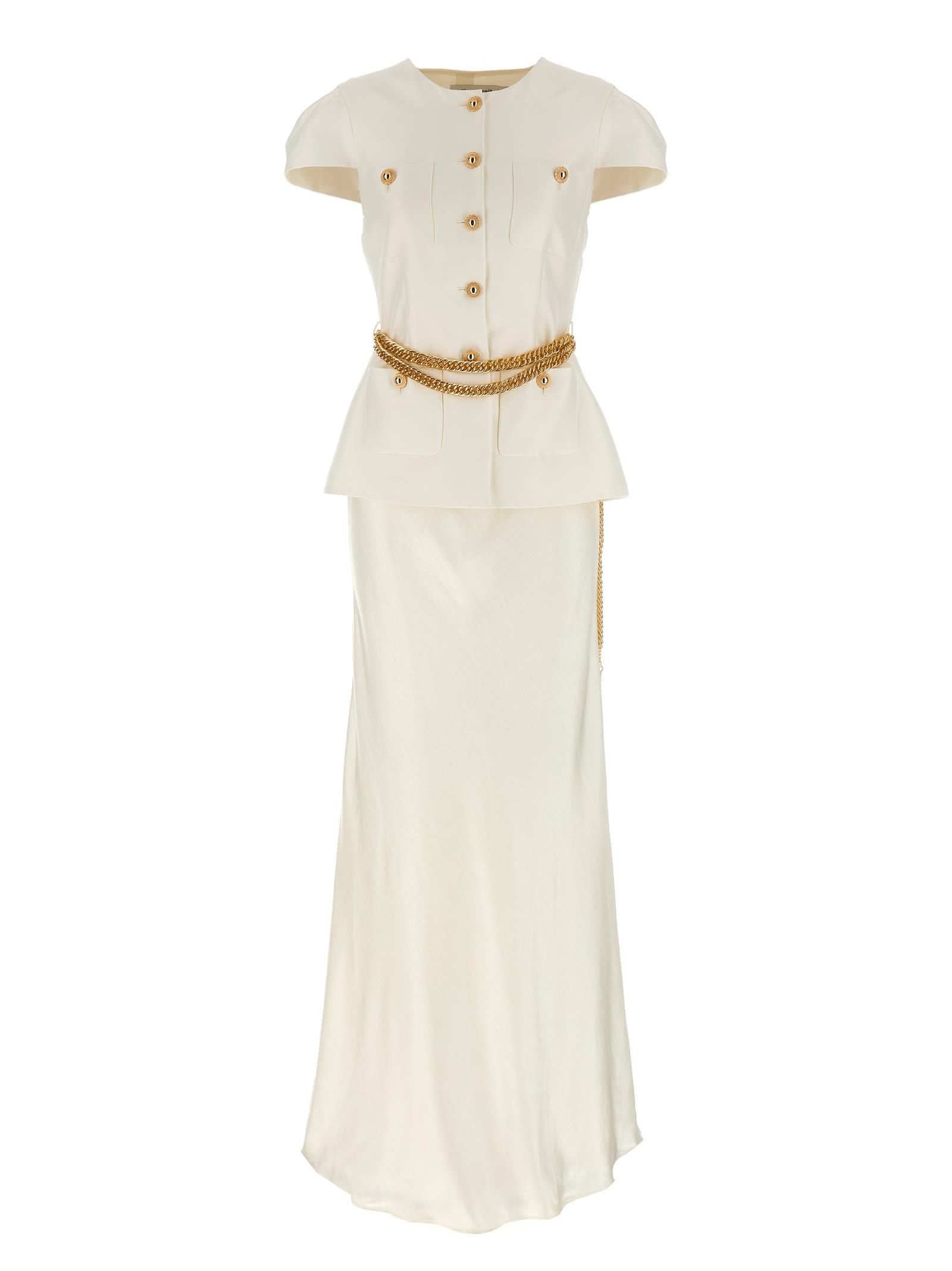 Self-Portrait Cream Taffeta Chain Belt Maxi' Dress in White | Lyst UK