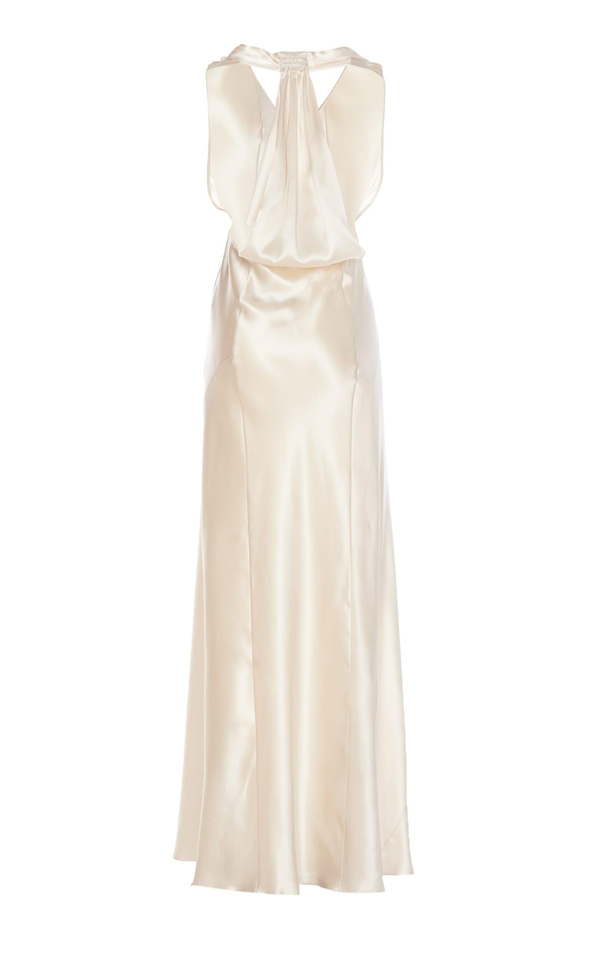 Saint Laurent Satin Halter Maxi Dress in White | Lyst