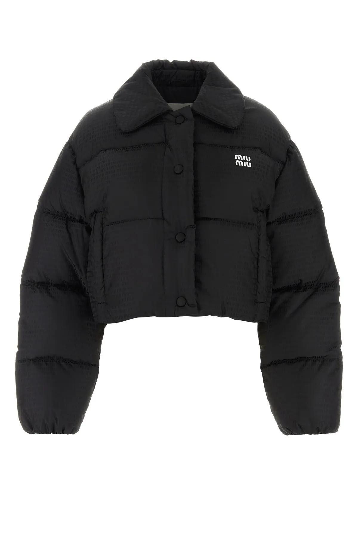 Miu Miu Black Nylon Down Jacket | Lyst 
