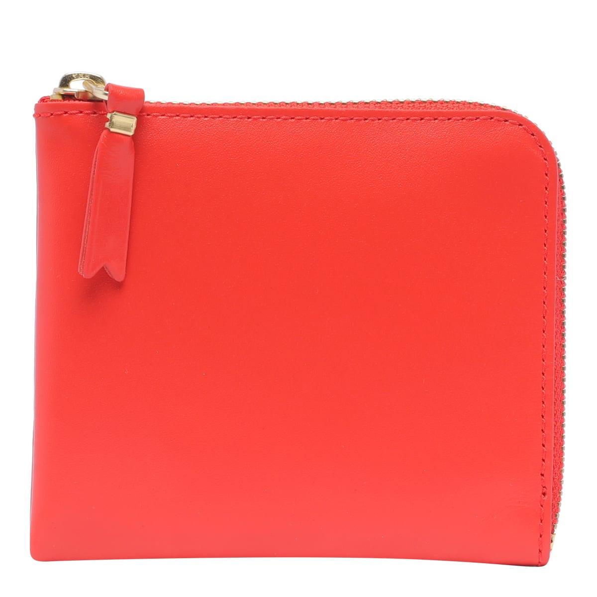 Lines Contrast Leather Wallet in Red