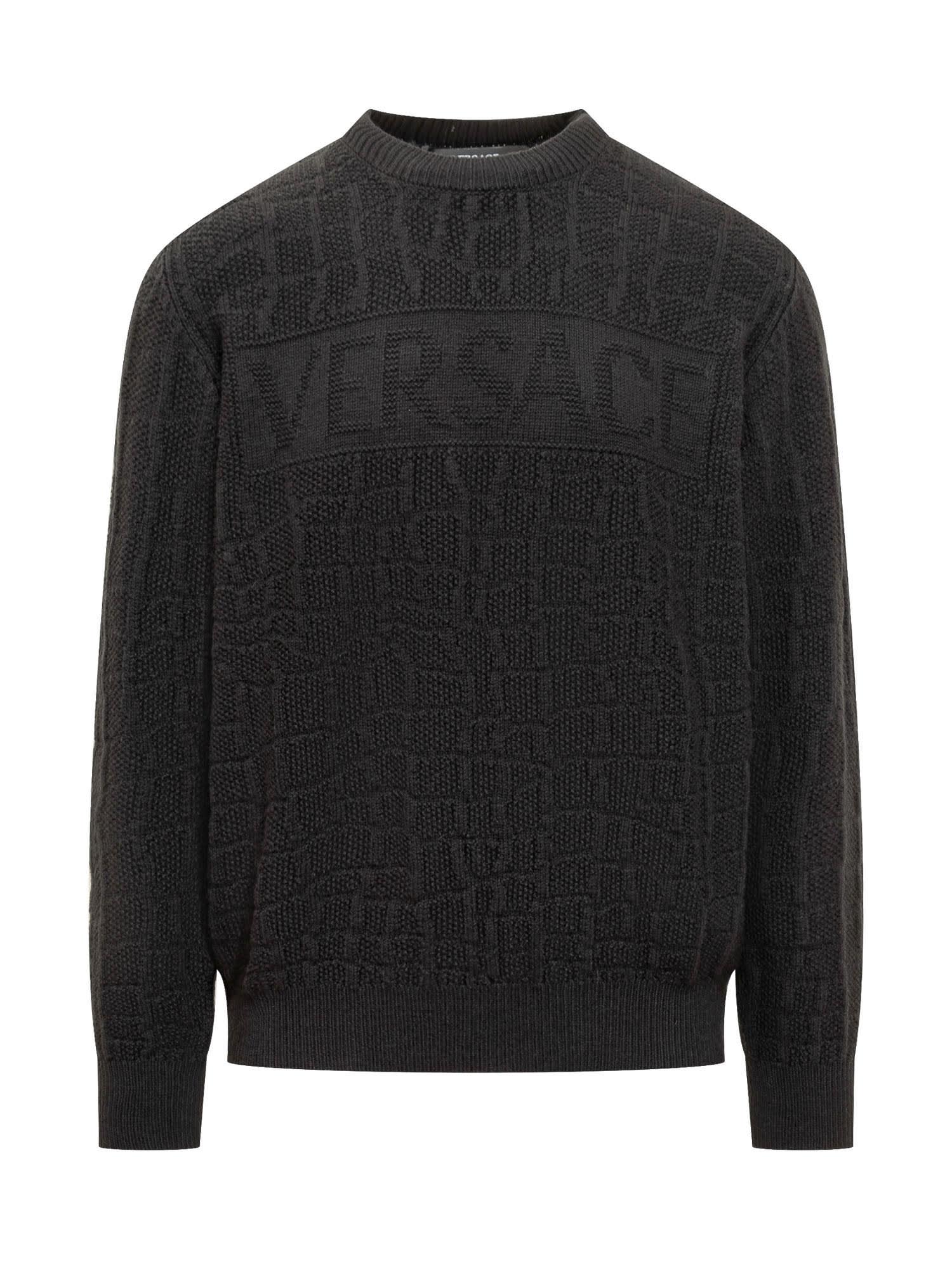 Versace Crocodile-pattern Cable-Knit Jumper - Black