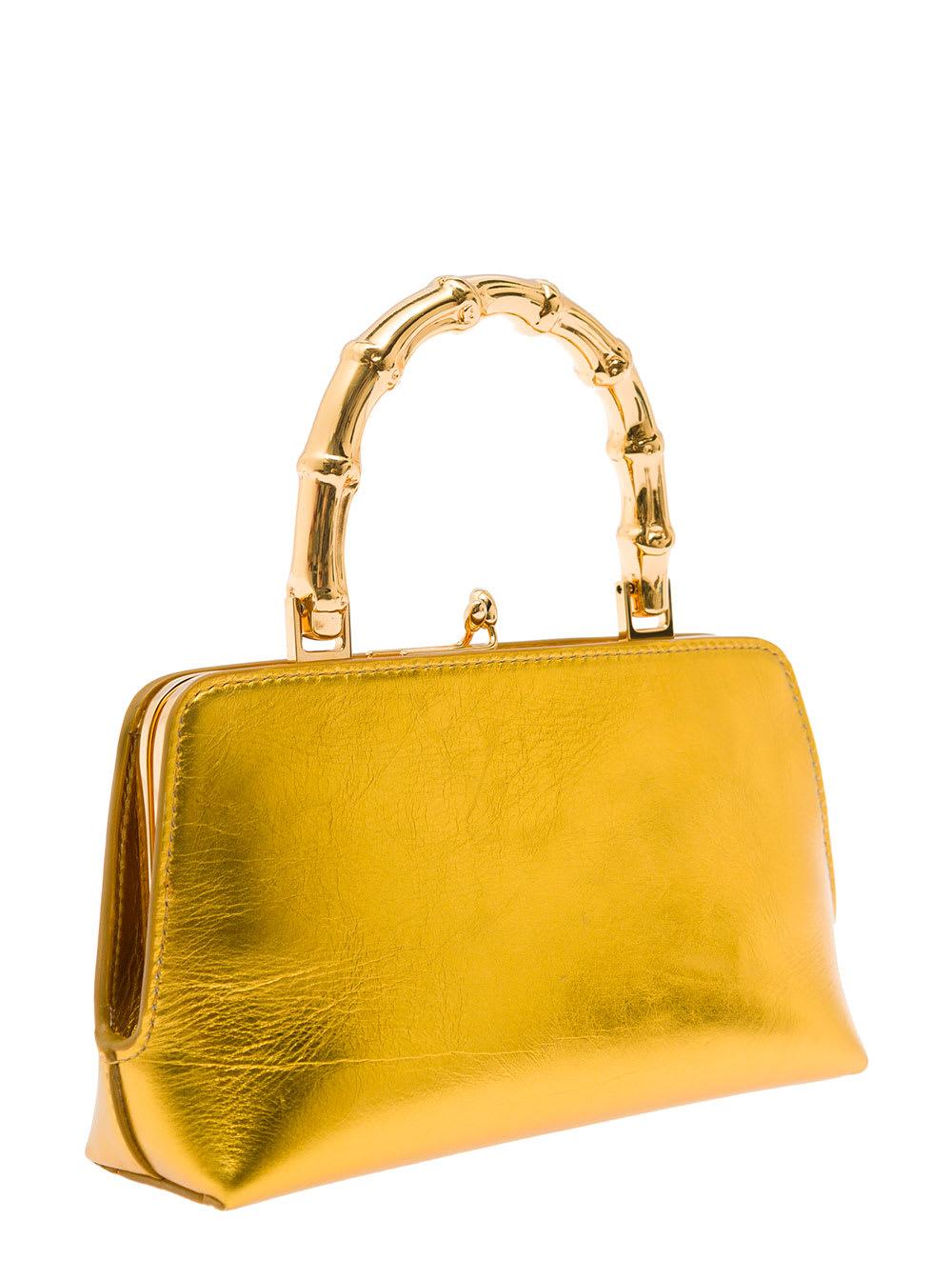 Jil Sander Gold Goji Mini Bamboo Hand Bag With Gold-tone Handle In