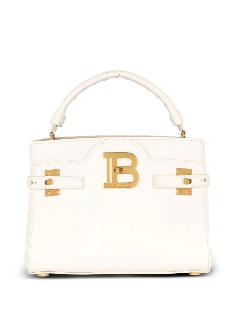 Balmain B buzz 22 Top Handle Bag In White Grained Leather With