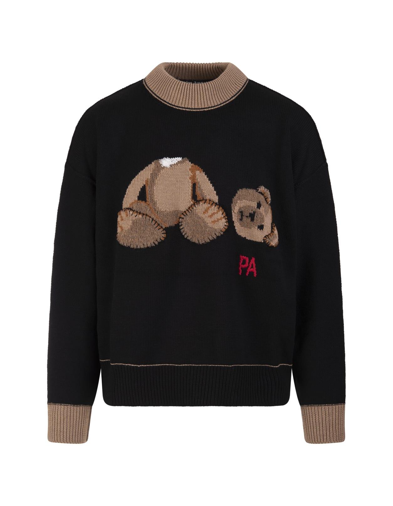 Palm Angels Man Black Sweater With Logo 