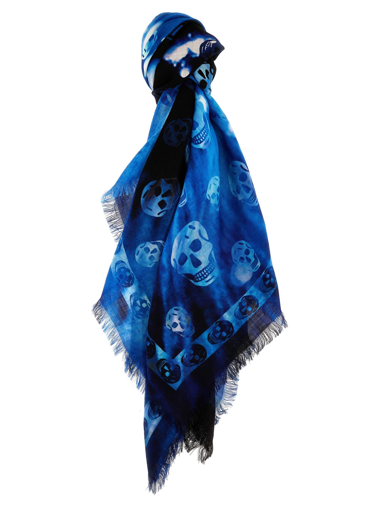 Alexander mcqueen blue skull scarf cheap