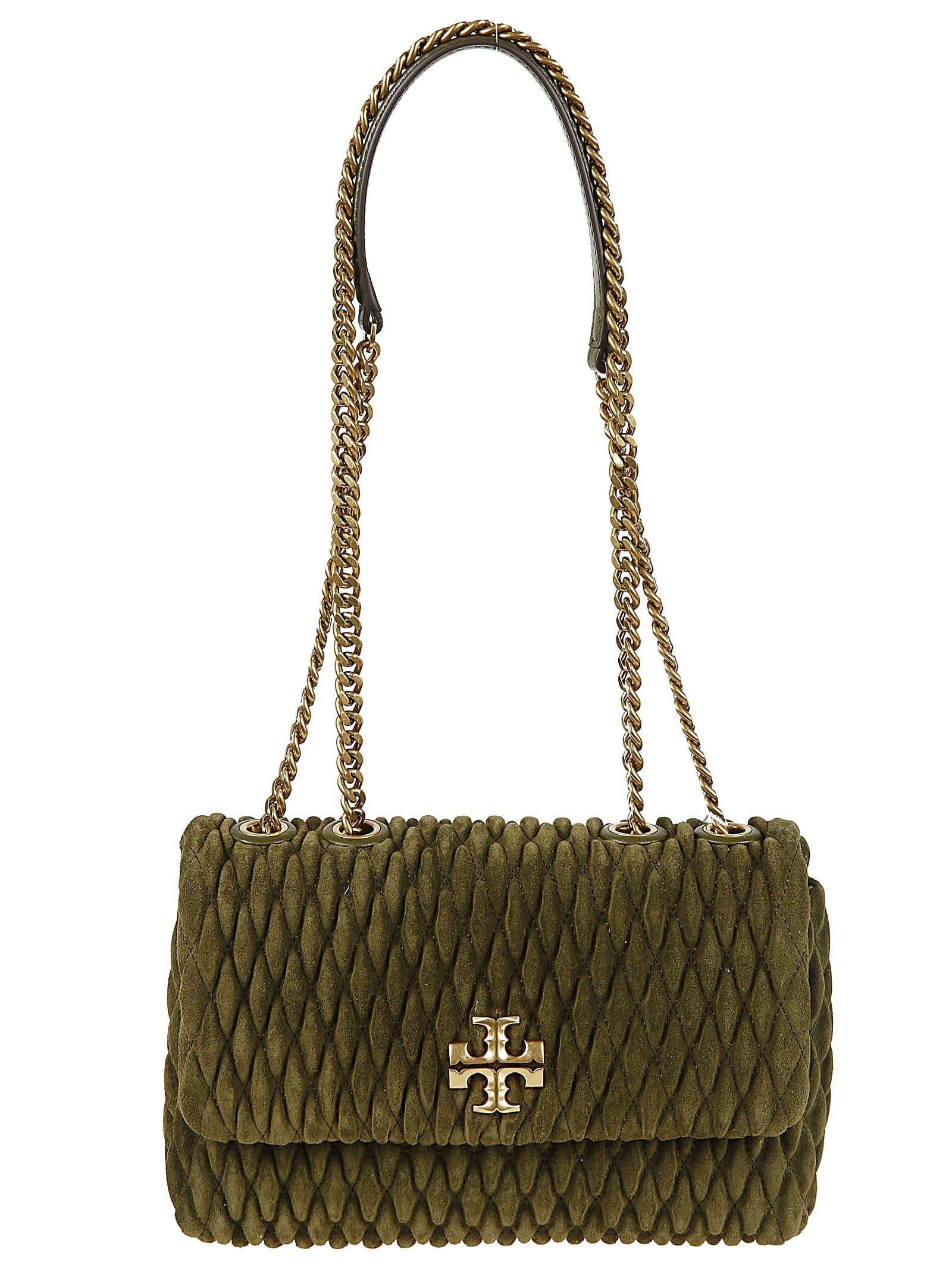 Tory Burch Kira Suede Ruched Small Convertible Shoulder Bag in Green | Lyst