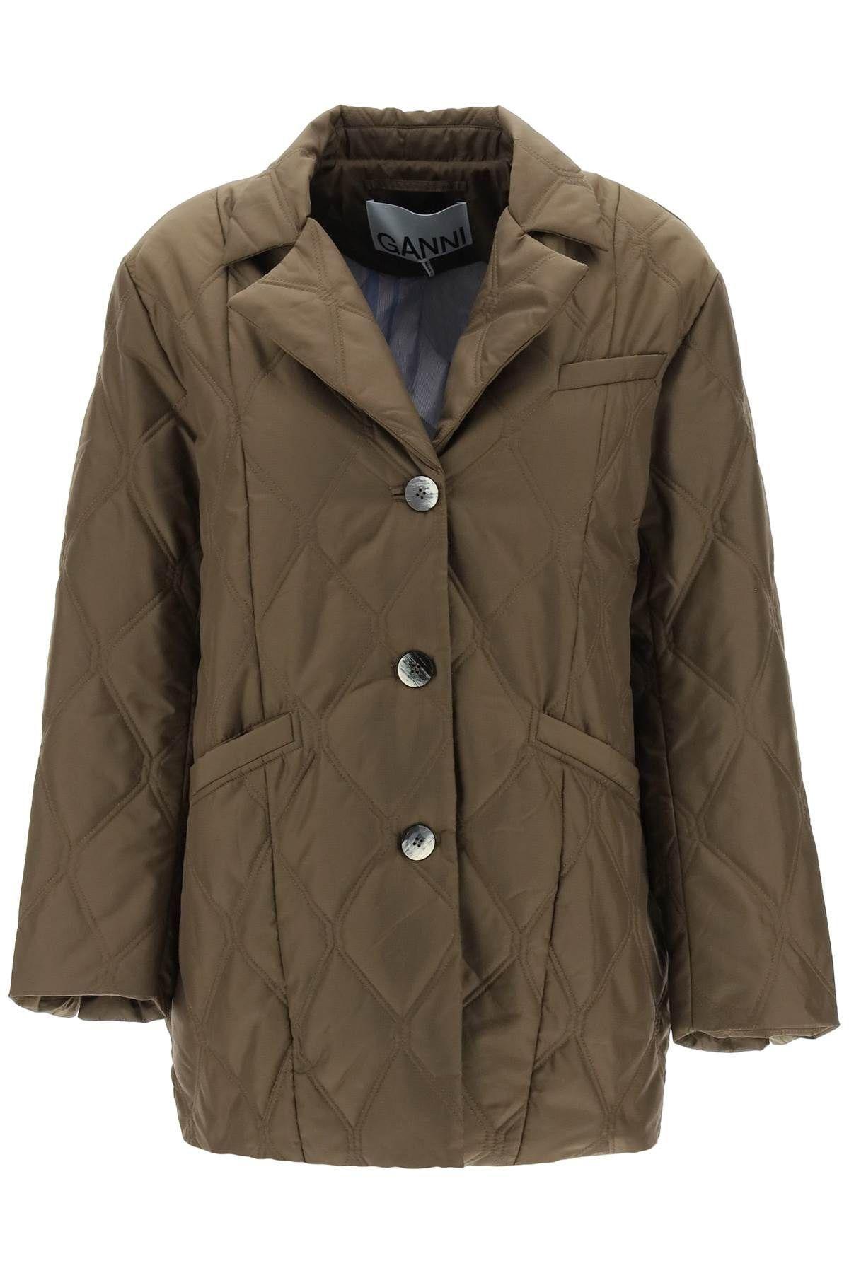 Ganni Quilted Ripstop Jacket in Green Lyst