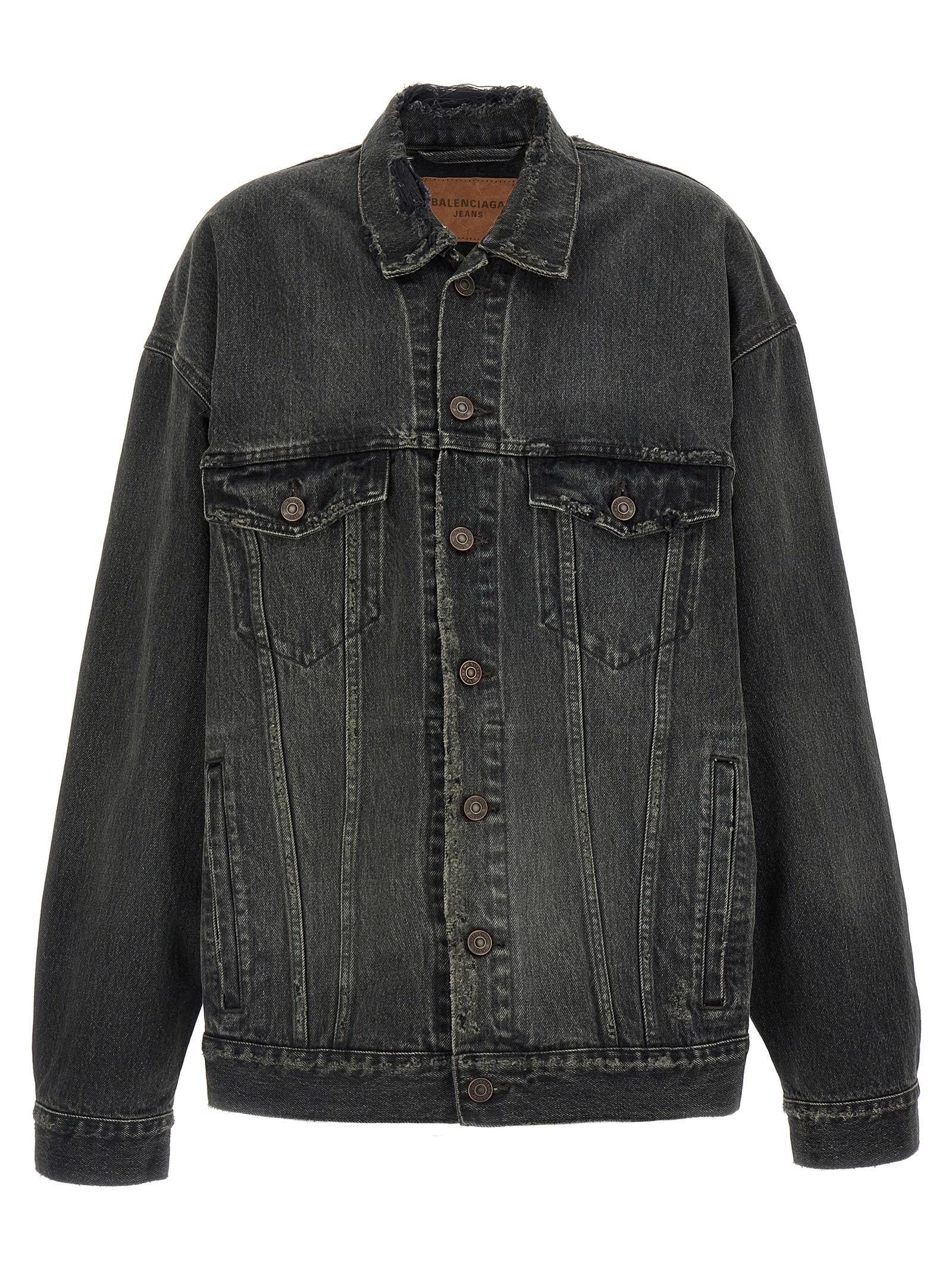 ジャケット BALENCIAGA Denim jacket with used effect Balenciaga Denim Jacket With Used Effect in Black | Lyst