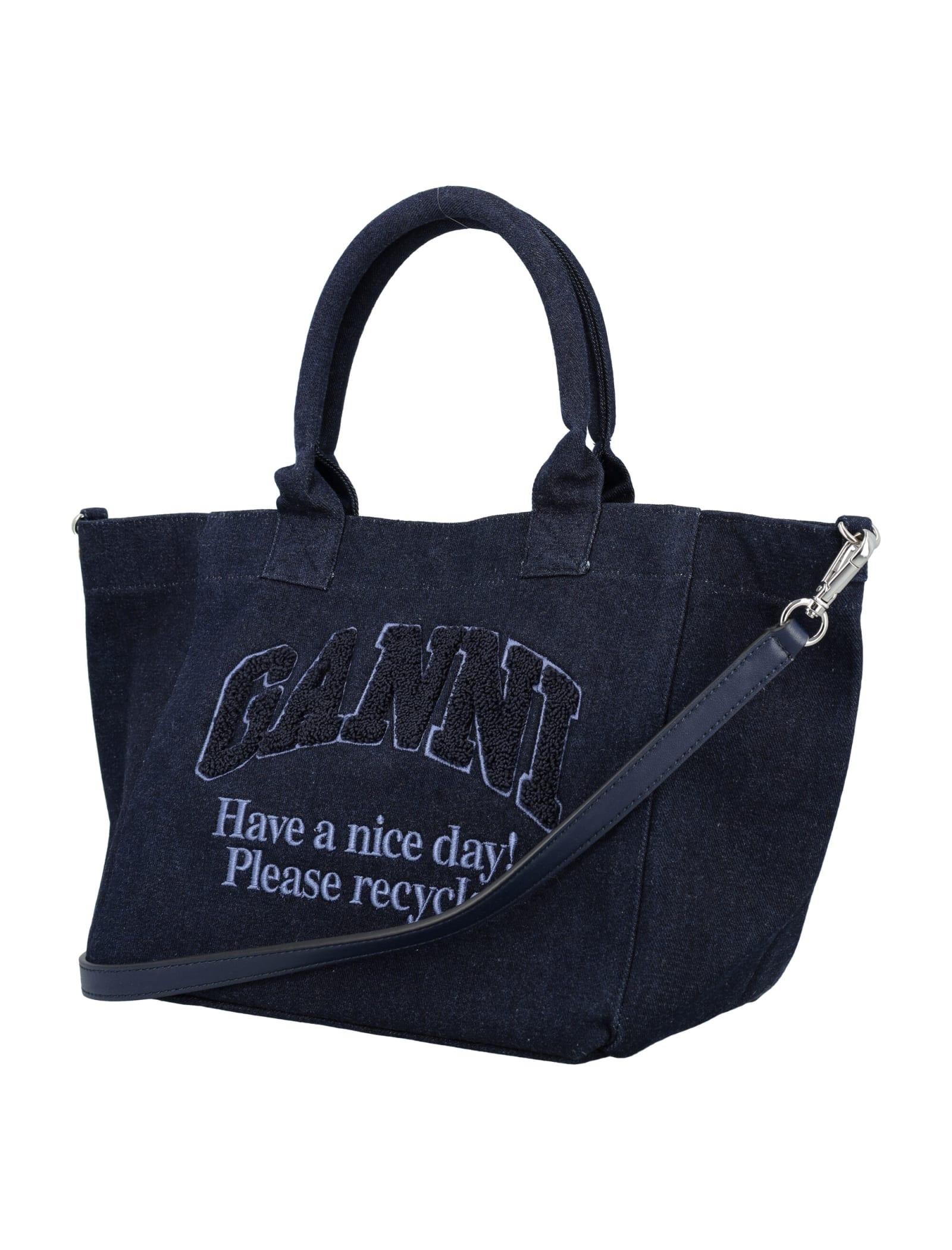 Ganni Small Easy Shopper Denim in Blue | Lyst