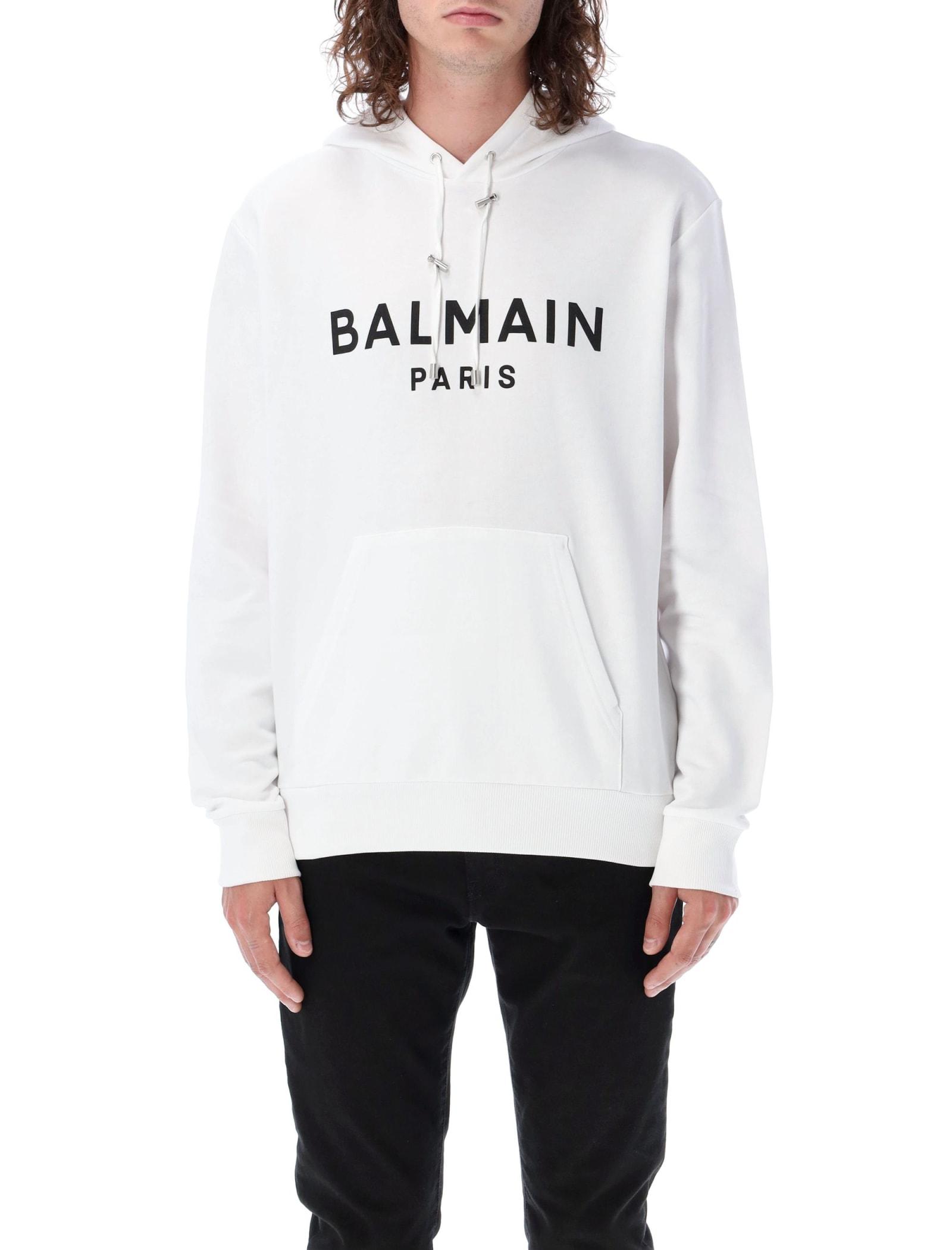 Balmain Hoodie Logo in White Men | Lyst
