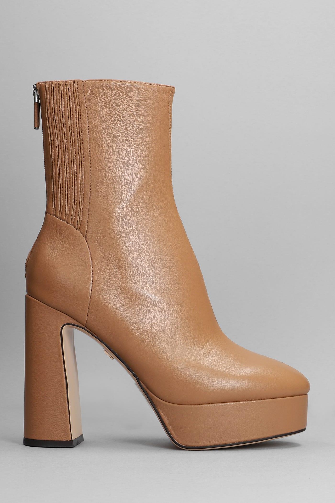 Lola Cruz High Heels Ankle Boots In Camel Leather in Brown | Lyst