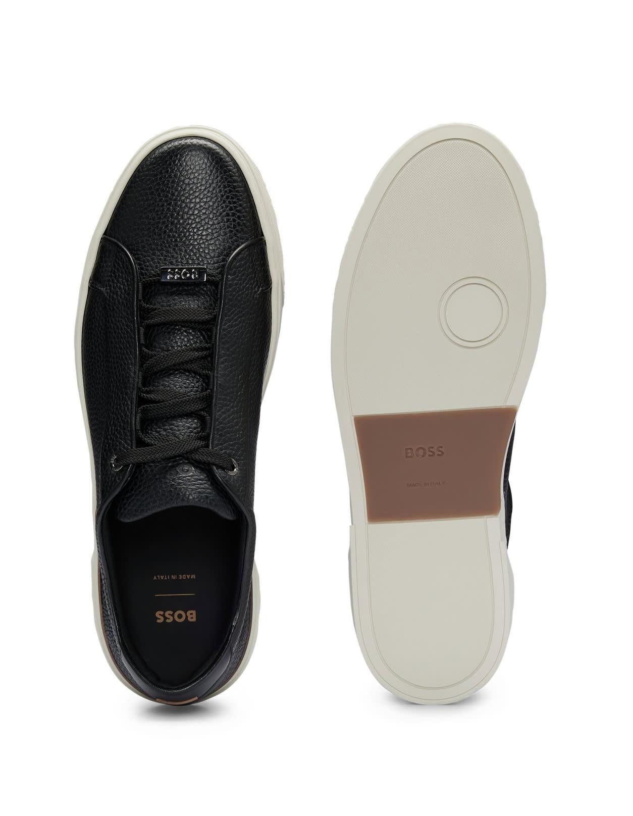 BOSS HUGO Hammered Leather Sneakers With Contrasting Details in Black for Men | Lyst