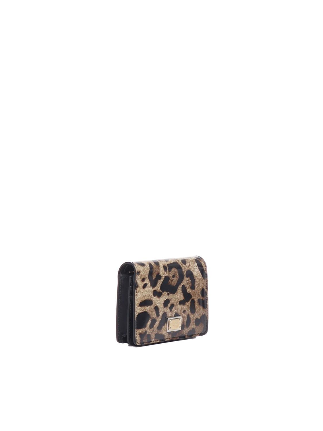 Dolce & Gabbana Animalier Print Logo Plaque Snap Button Wallet Leo