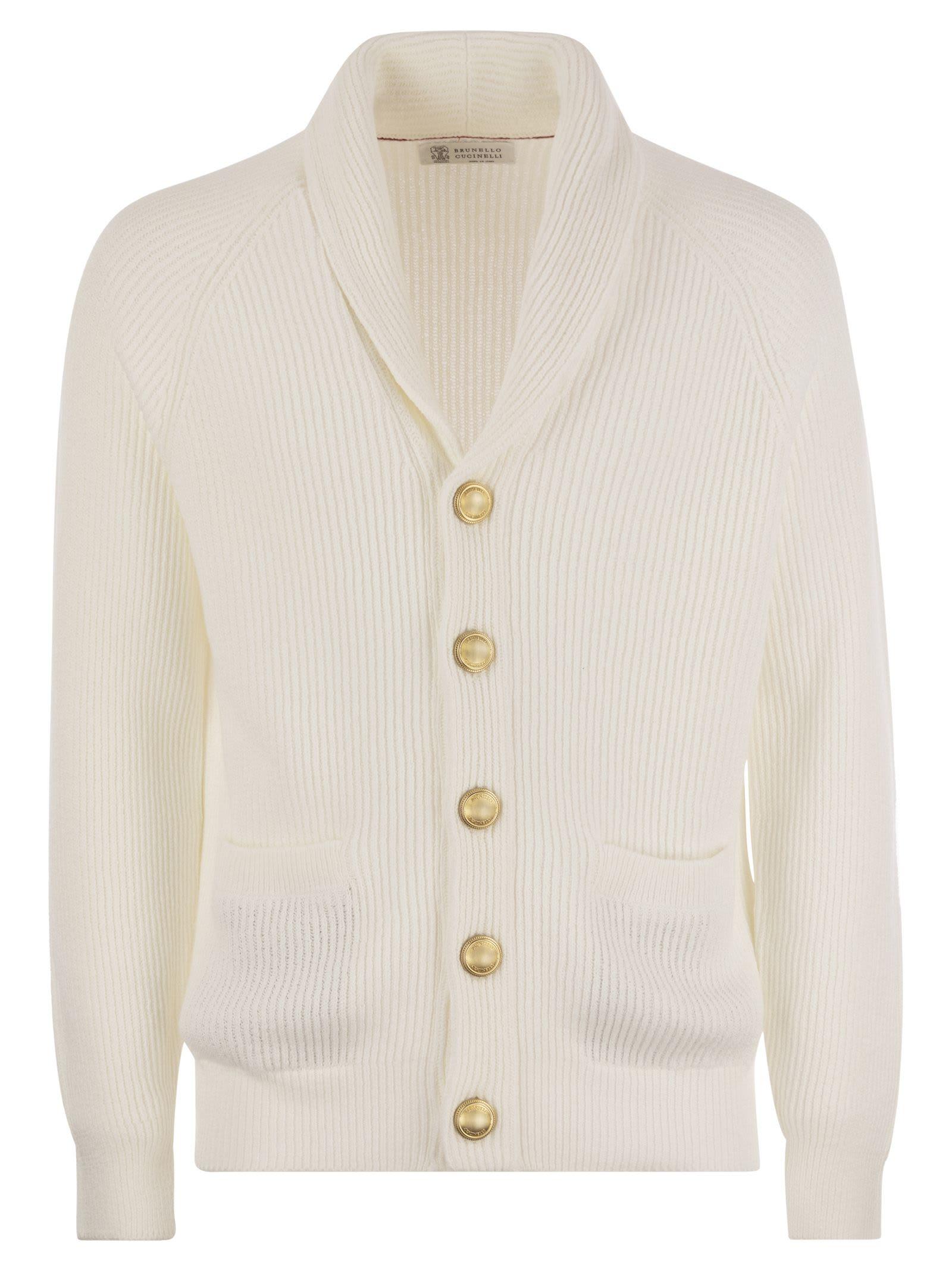 Brunello Cucinelli Pure Cotton Ribbed Cardigan With Metal Button