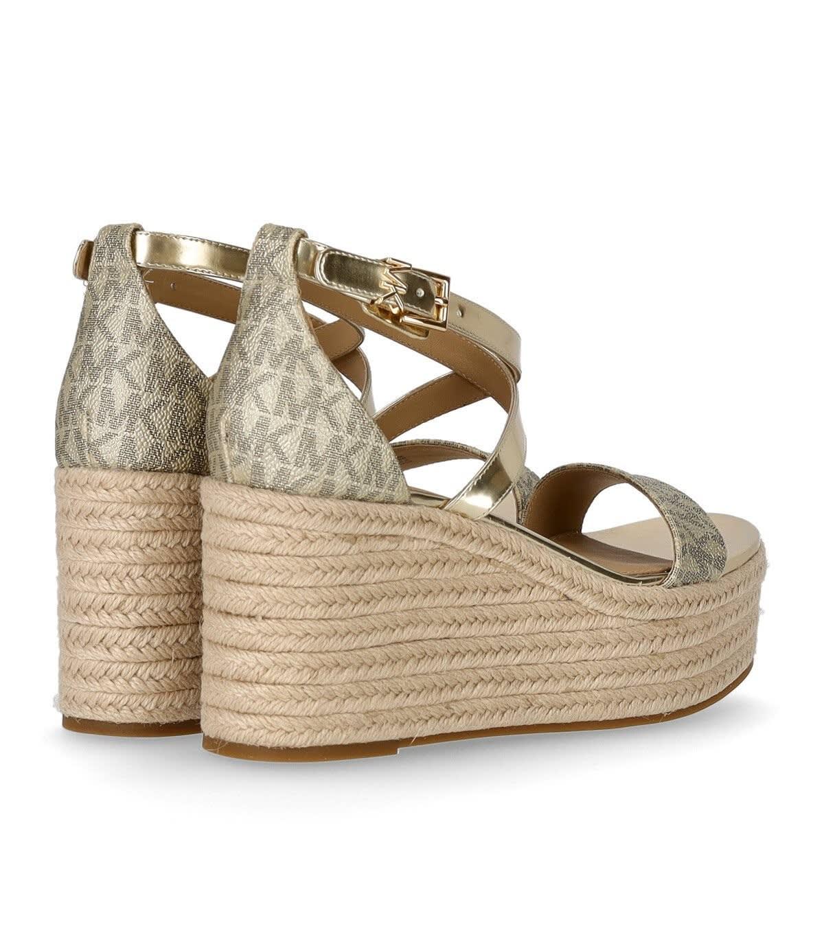 Michael Kors Serena Gold Wedge Sandal in Metallic | Lyst Michael Kors Serena Gold Wedge Sandal in Metallic | Lyst