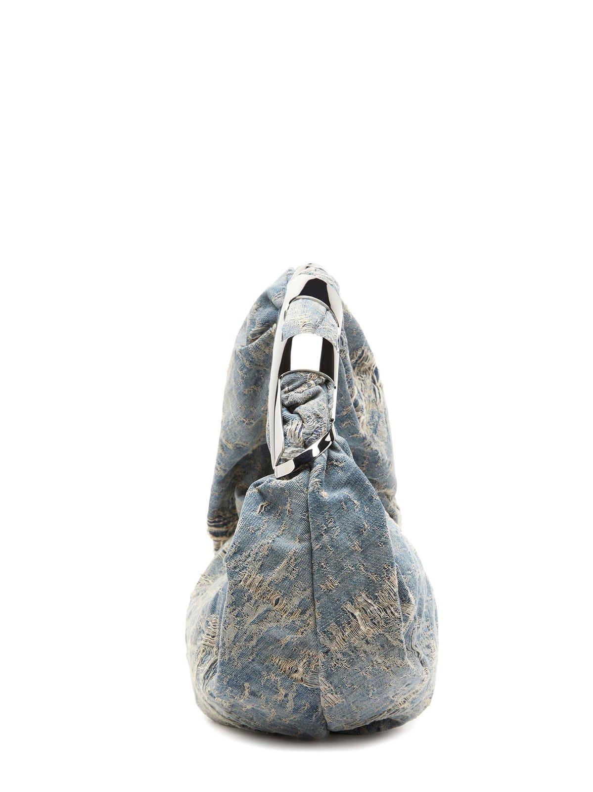 DIESEL Ripped Denim Shoulder Bag in Gray | Lyst