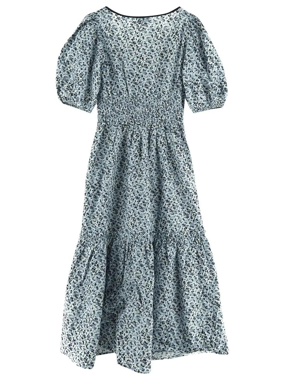 field of dreams dress in light blue PLEATED GEORGETTE V-NECK SMOCK MINI DRESS RECYCLED POLYESTER FLORAL AZ –  Maison Mara main image 0