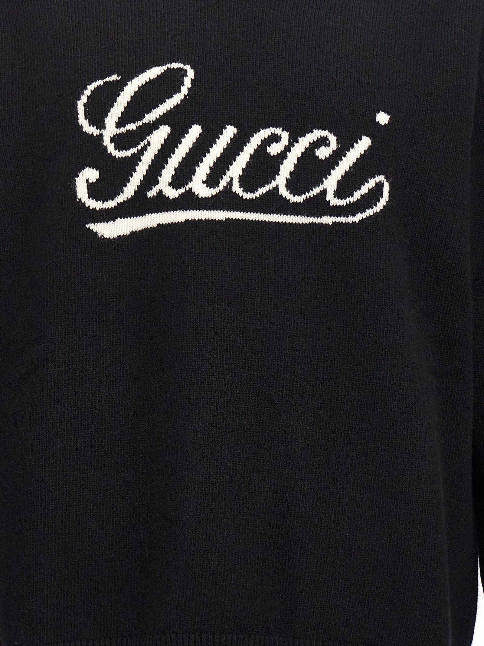 Gucci Intarsia Logo Wool Sweater in Black for Men Lyst UK